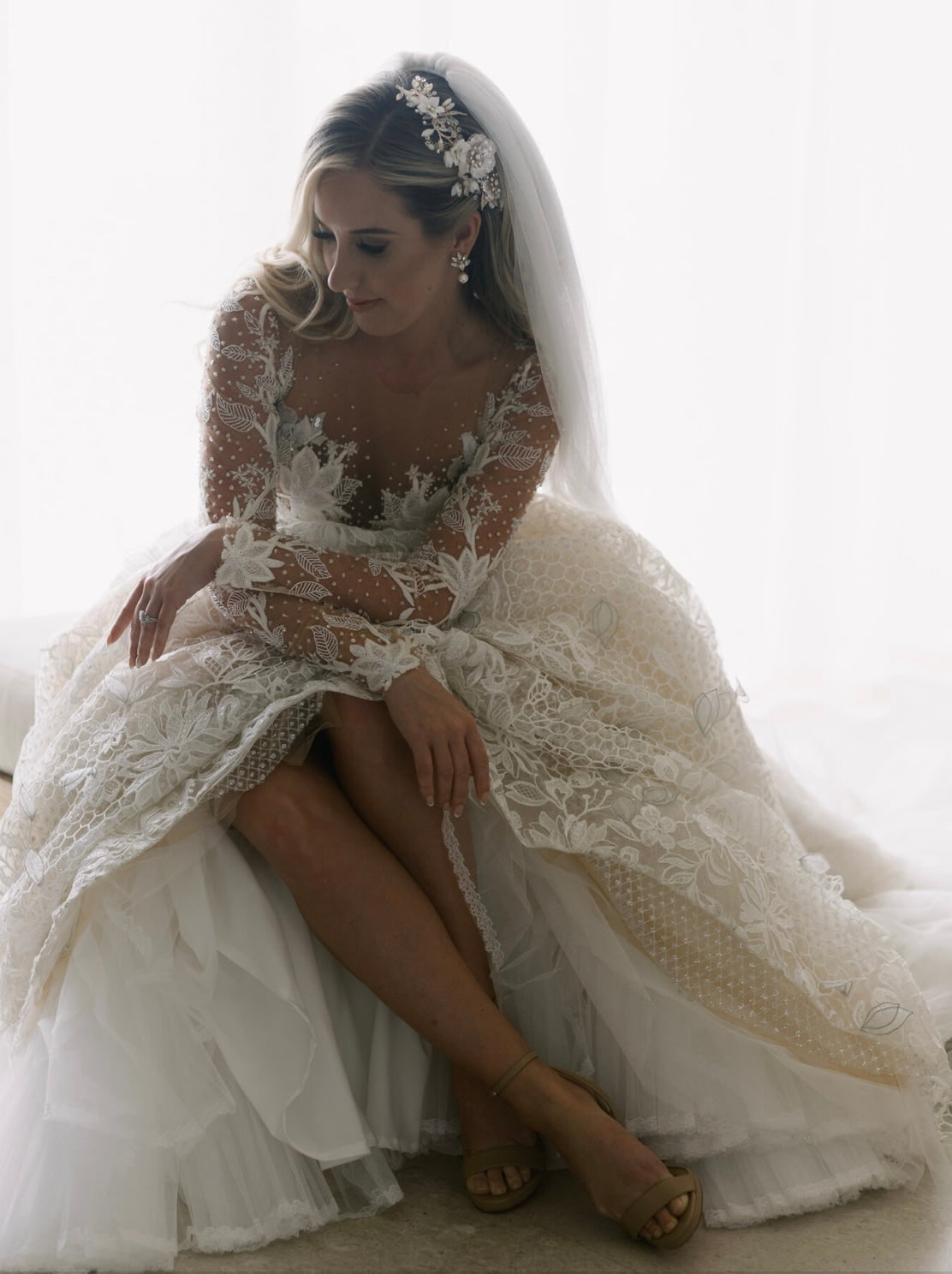 EDEN LUXE Bridal Headpiece ADDISON Porcelain Floral and Crystal Comb Set