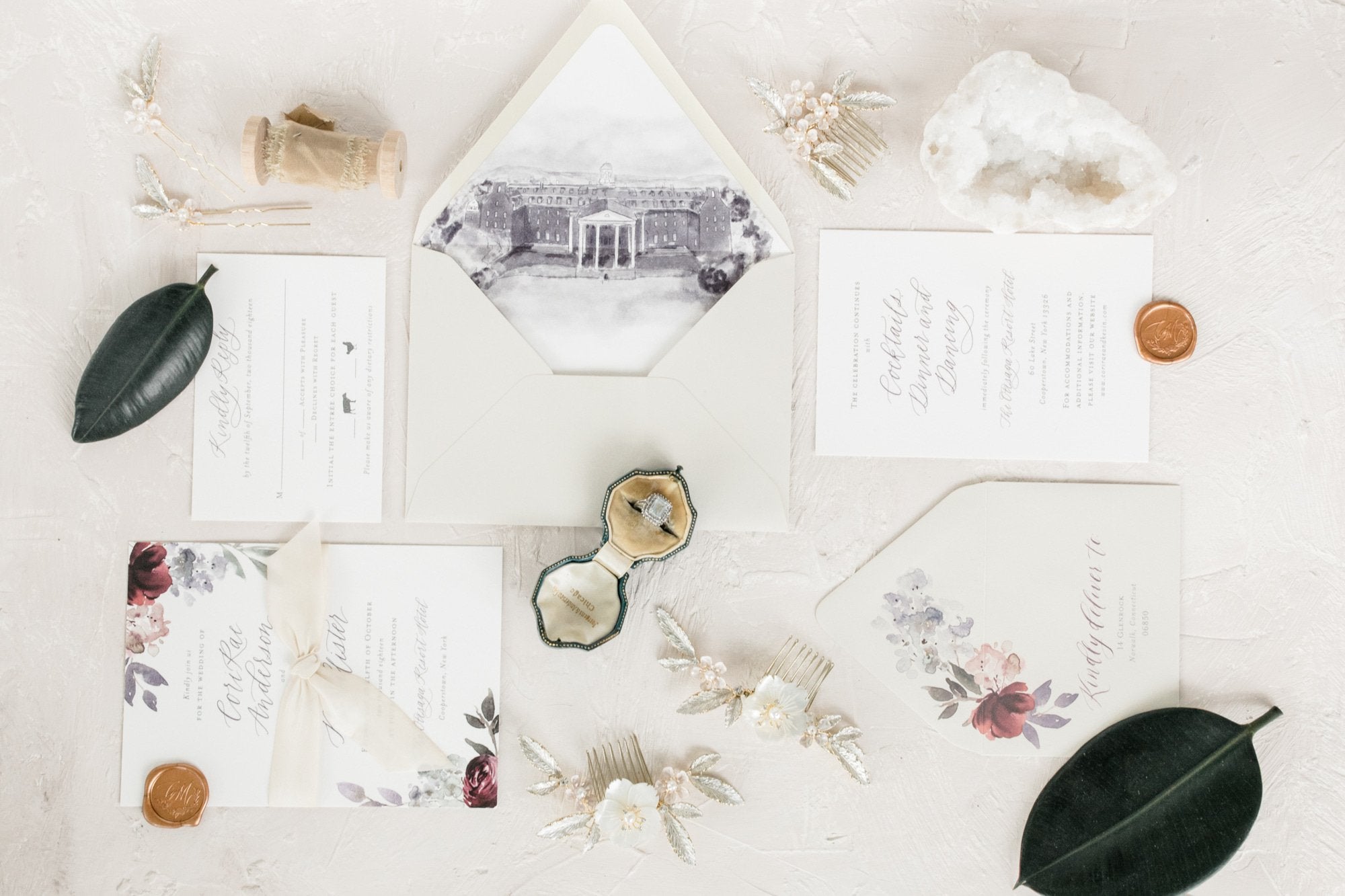 EDEN LUXE Bridal Headpiece APRIL Gilded Leaves Hair Clip Set