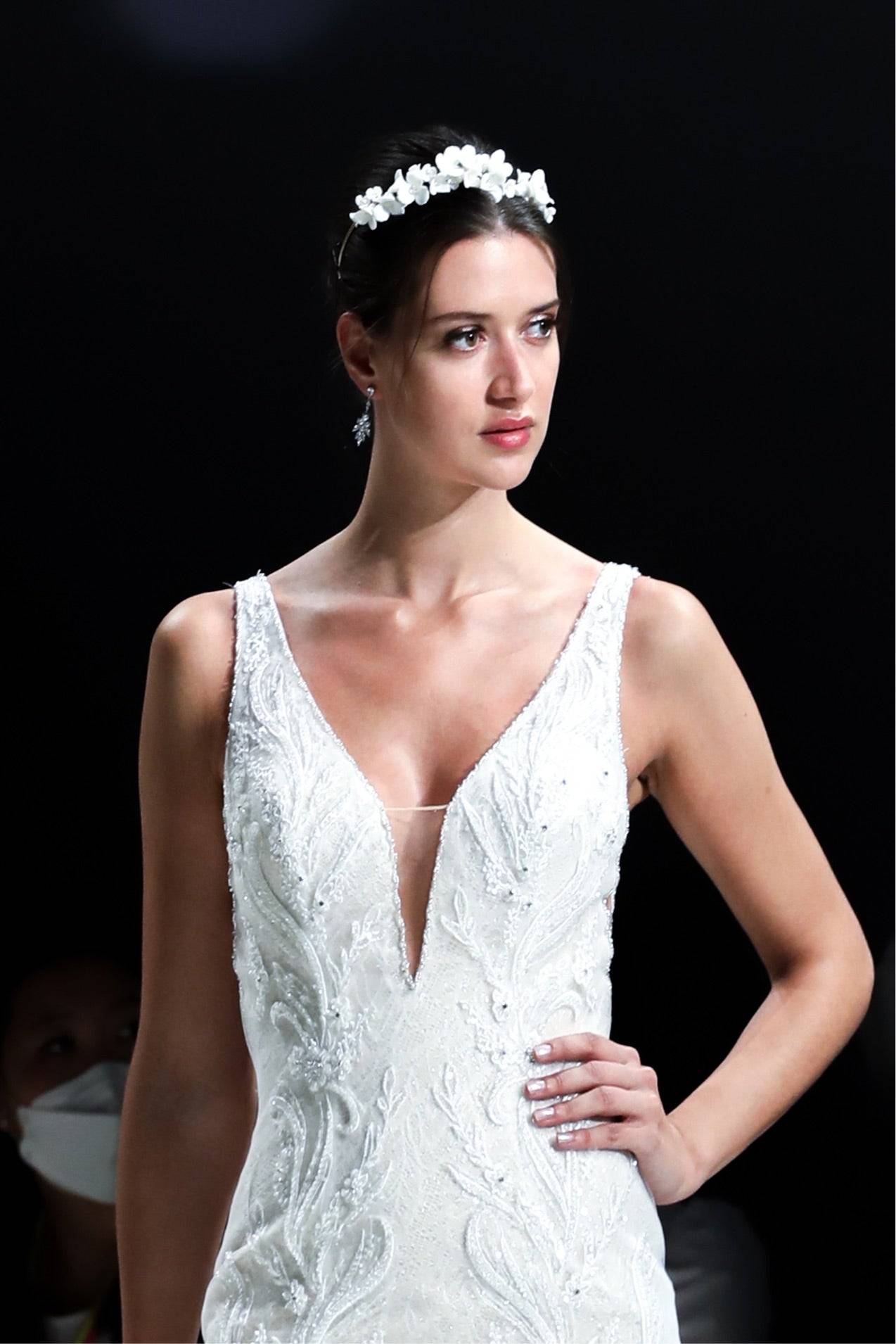 EDEN LUXE Bridal Headpiece ARABELLA White Porcelain Floral and Crystal Bridal Tiara