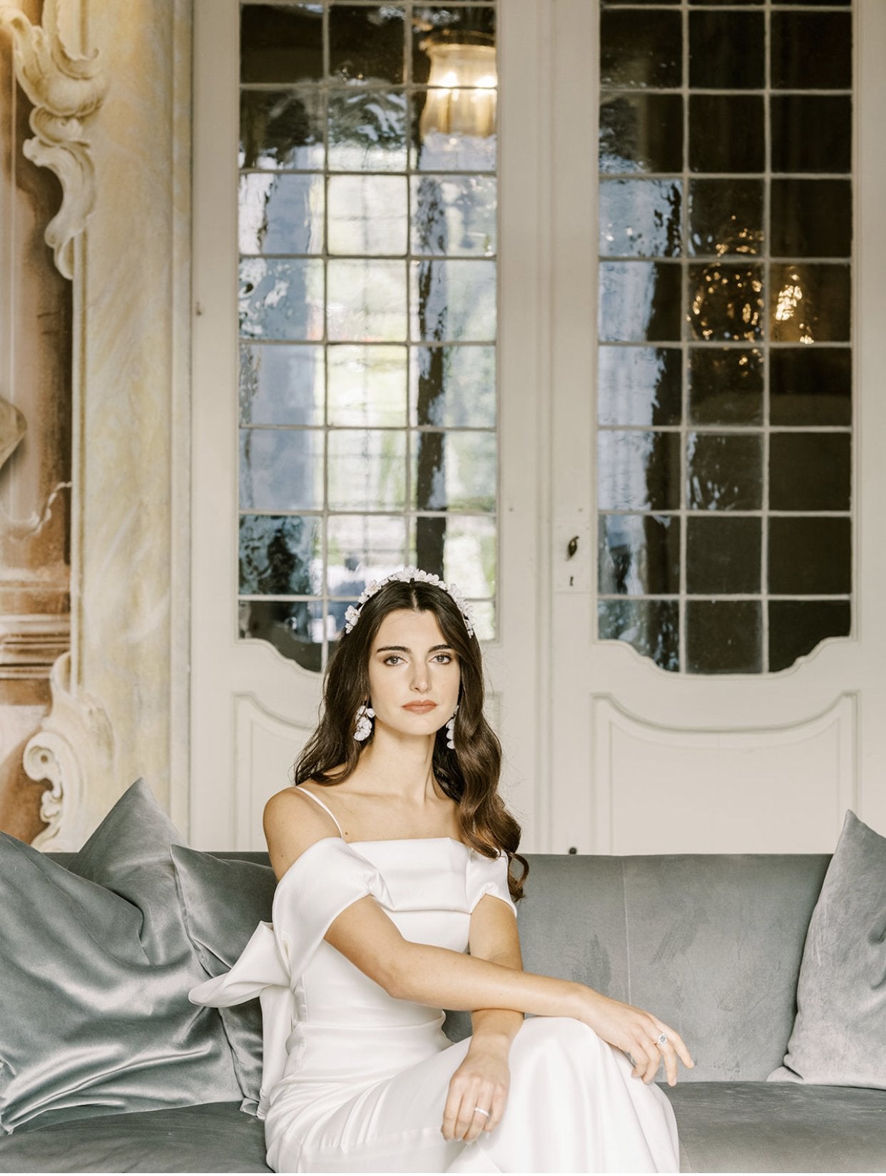 EDEN LUXE Bridal Headpiece BIANCA White Porcelain Floral and Crystal Bridal Headband Headpiece Tiara