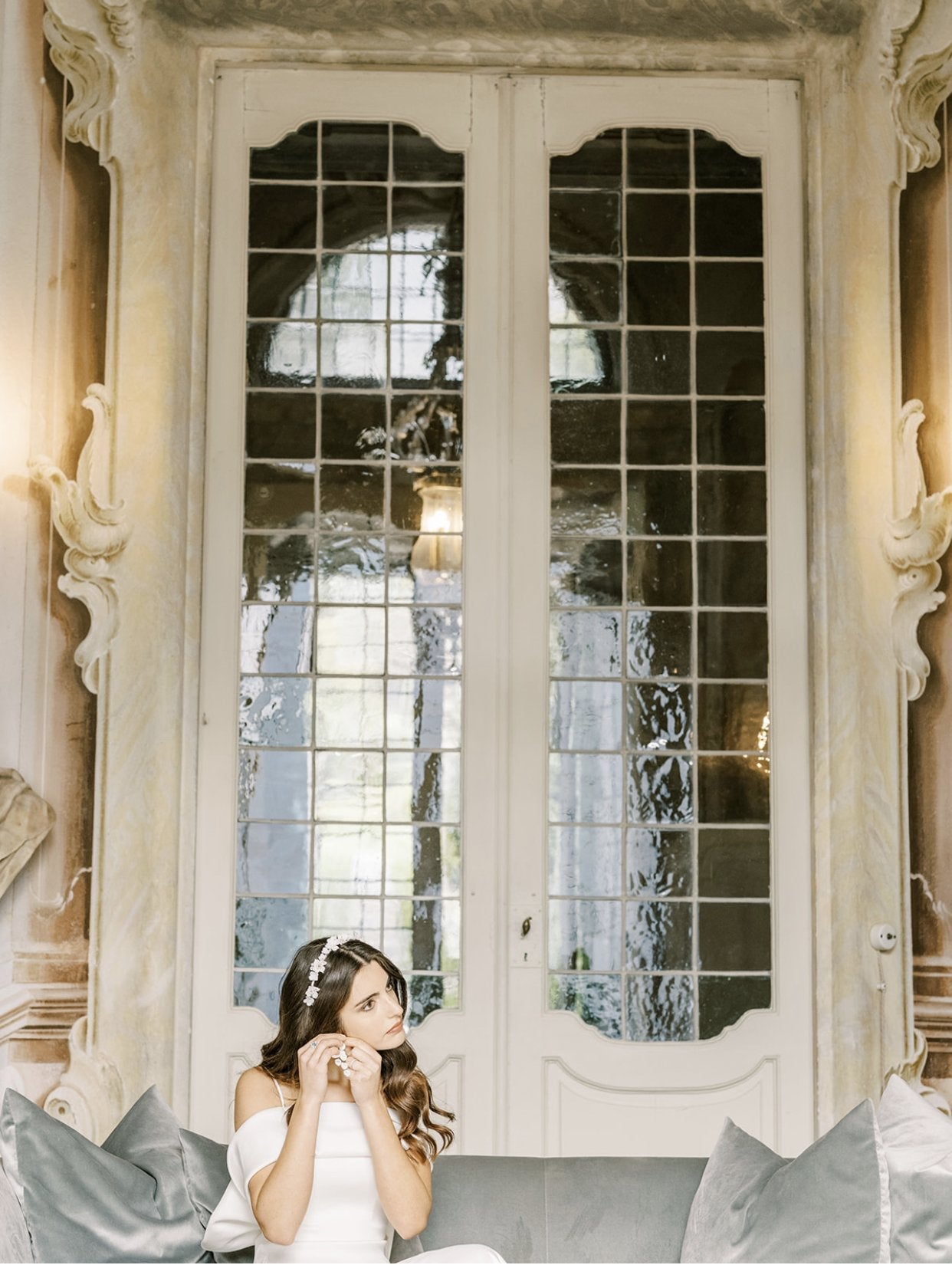 EDEN LUXE Bridal Headpiece BIANCA White Porcelain Floral and Crystal Bridal Headband Headpiece Tiara