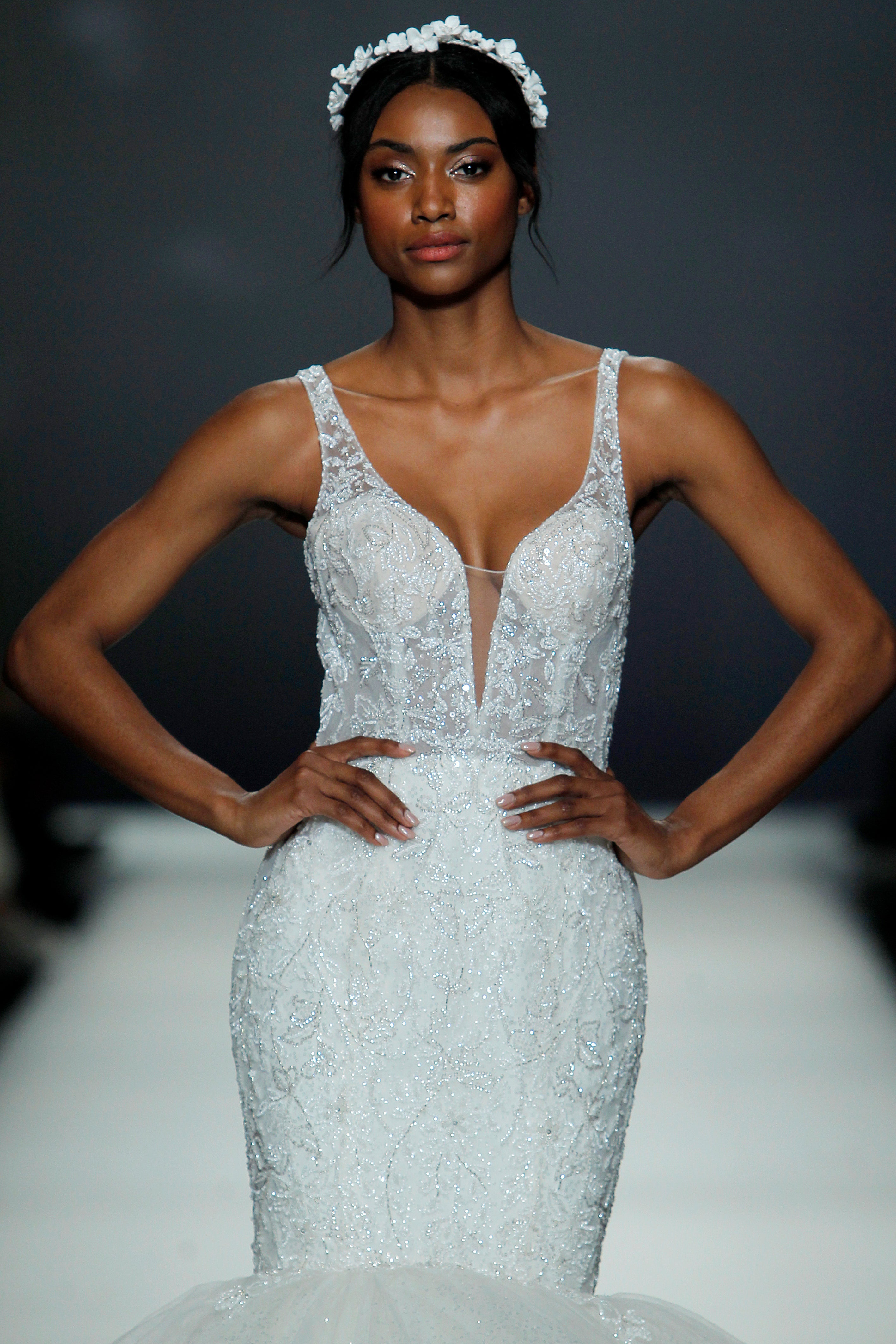 EDEN LUXE Bridal Headpiece BIANCA White Porcelain Floral and Crystal Bridal Headband Headpiece Tiara