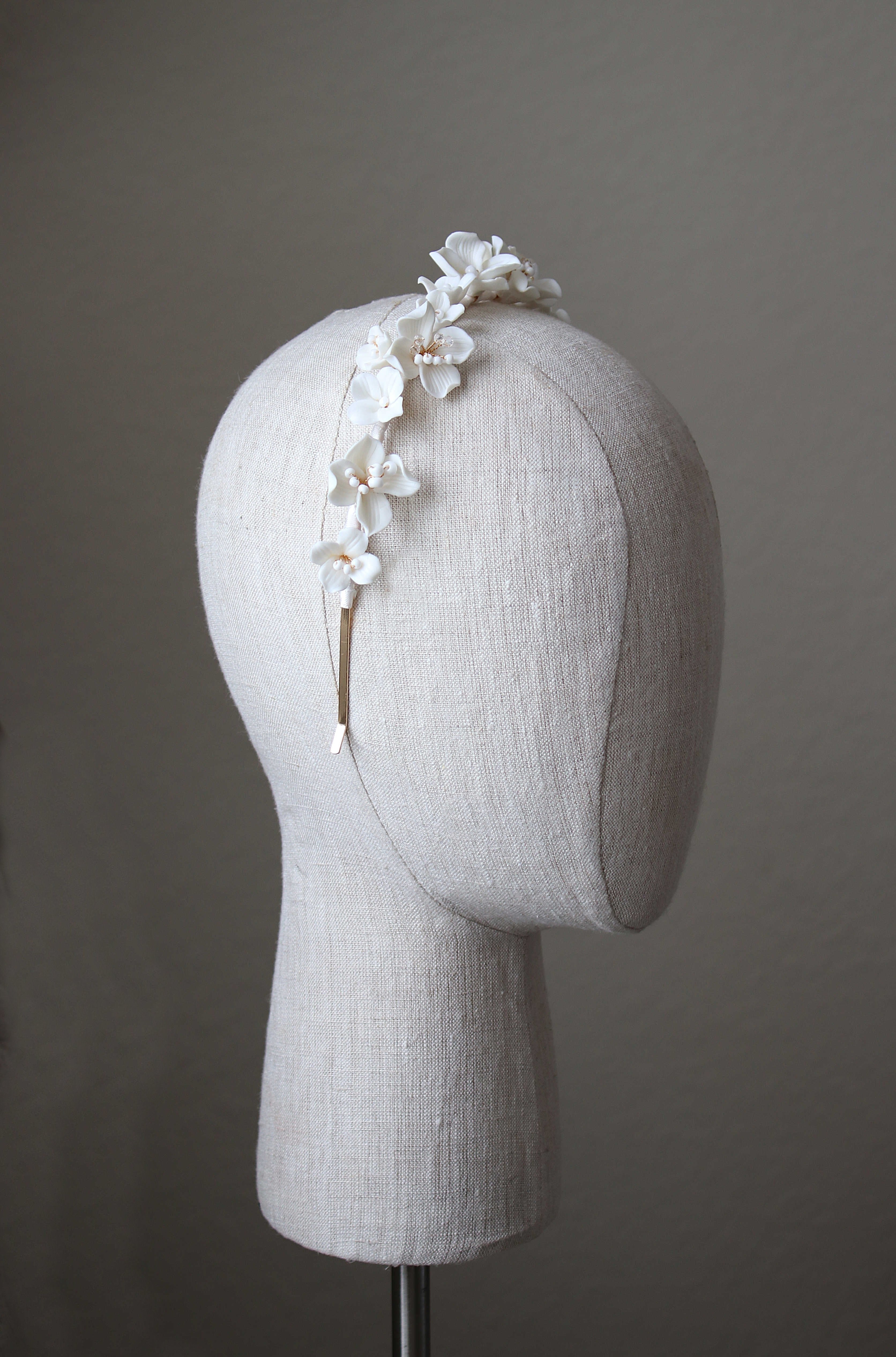 EDEN LUXE Bridal Headpiece BIANCA White Porcelain Floral and Crystal Bridal Headband Headpiece Tiara