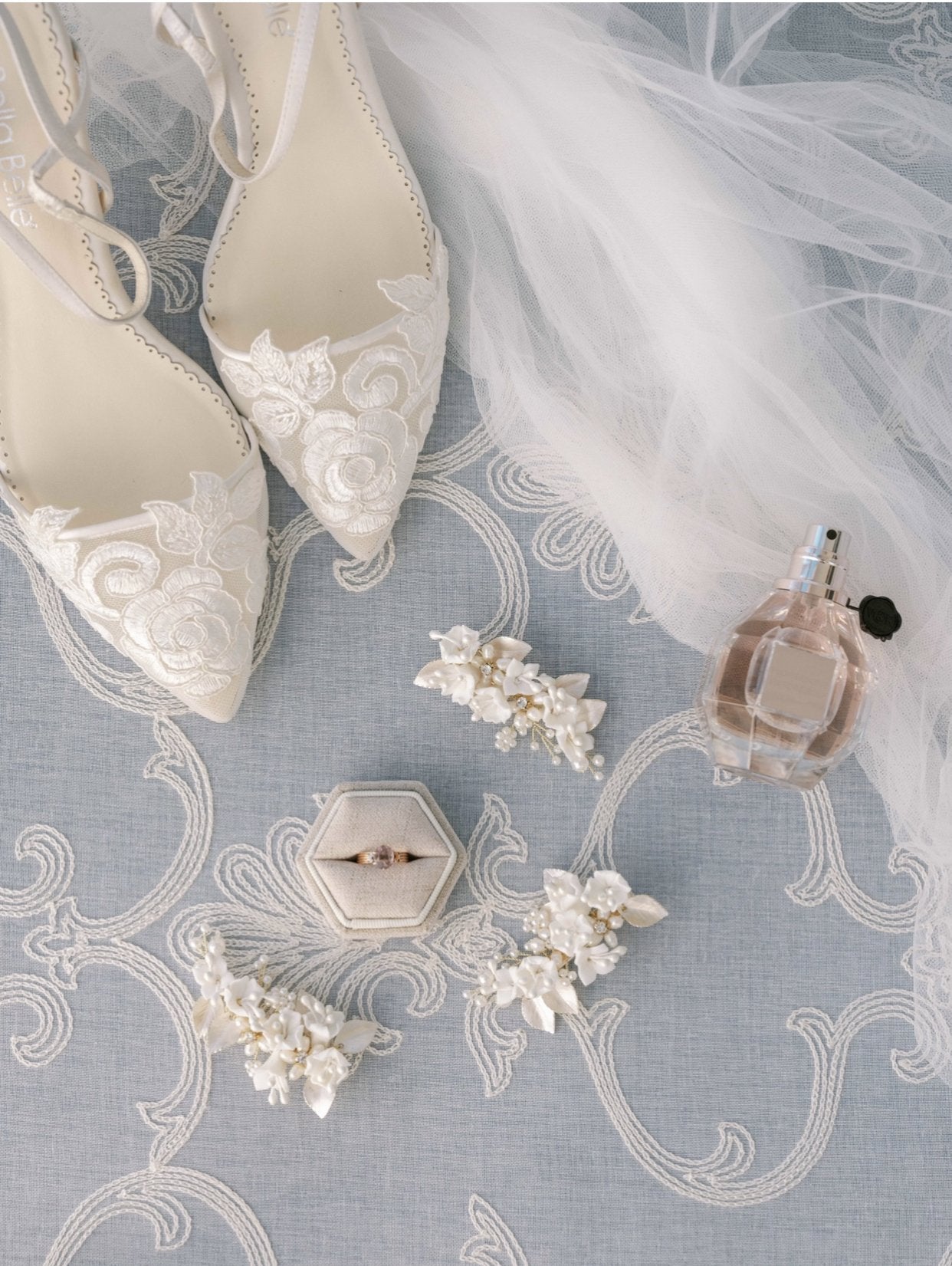 EDEN LUXE Bridal Headpiece CODY Porcelain Blossoms and Gilded Leaves Hair Clip Set