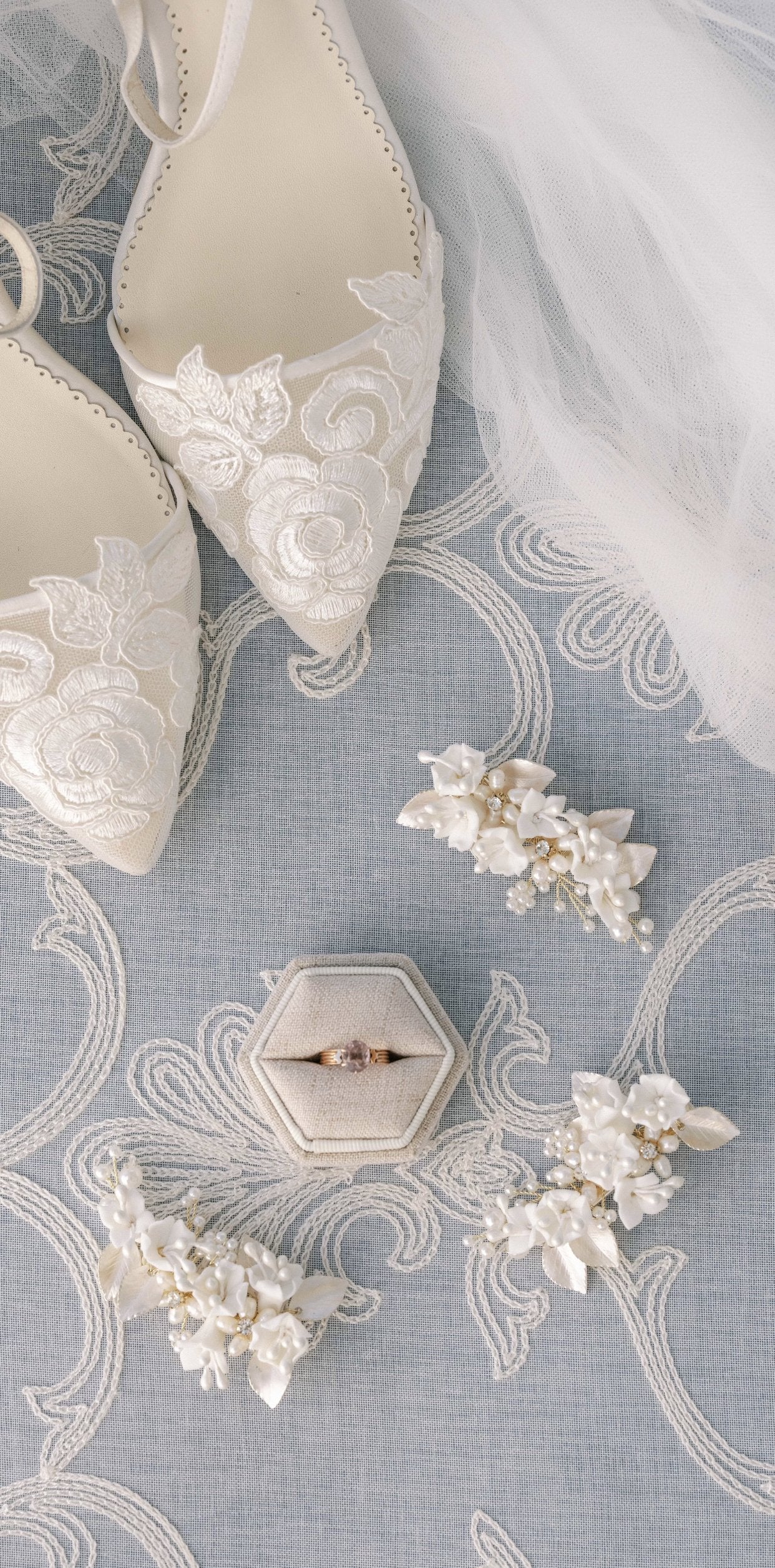 EDEN LUXE Bridal Headpiece CODY Porcelain Blossoms and Gilded Leaves Hair Clip Set