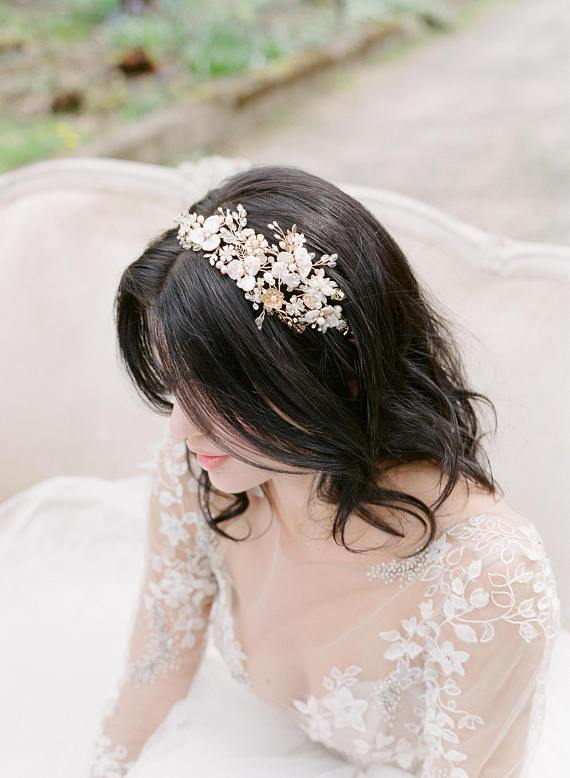 EDEN LUXE Bridal Headpiece EMMA ANNE 2 Gold Bridal Headpiece Wedding Tiara