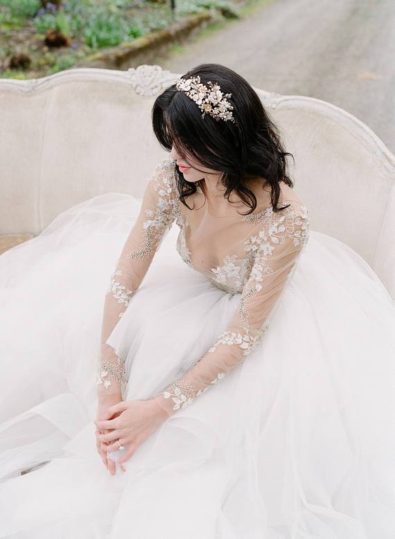 EDEN LUXE Bridal Headpiece EMMA ANNE 2 Gold Bridal Headpiece Wedding Tiara