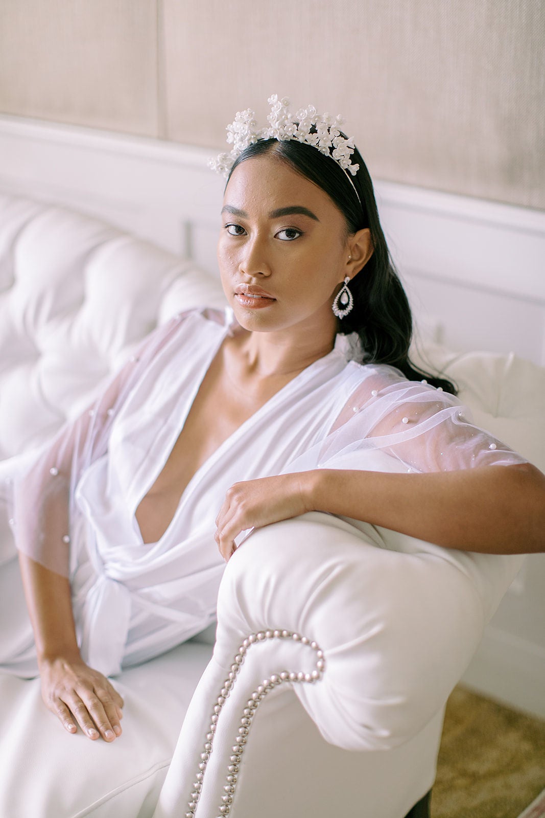 EDEN LUXE Bridal Headpiece EMMA Porcelain and Pearl Floral Tiara