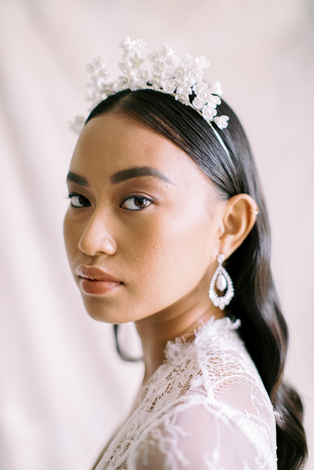 EDEN LUXE Bridal Headpiece EMMA Porcelain and Pearl Floral Tiara