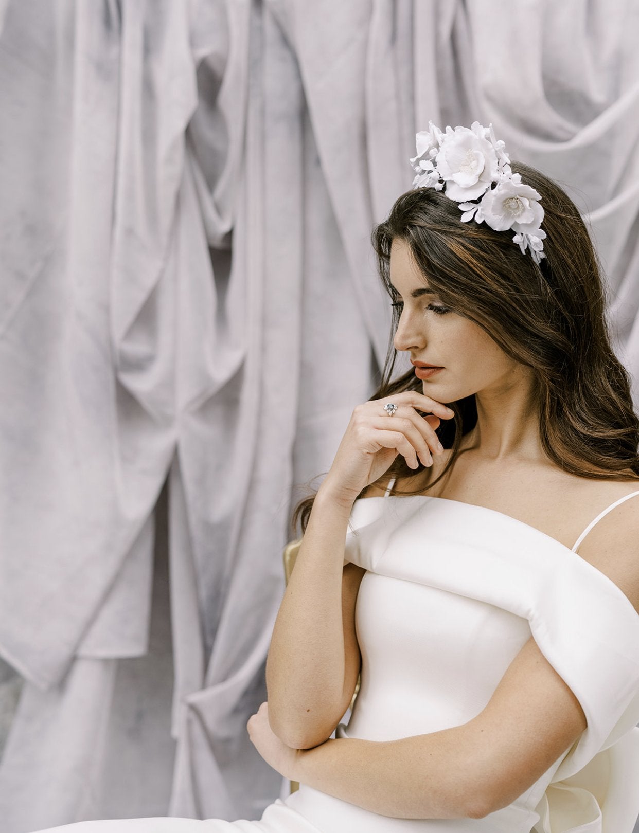 EDEN LUXE Bridal Headpiece FREYA White Floral Tiara