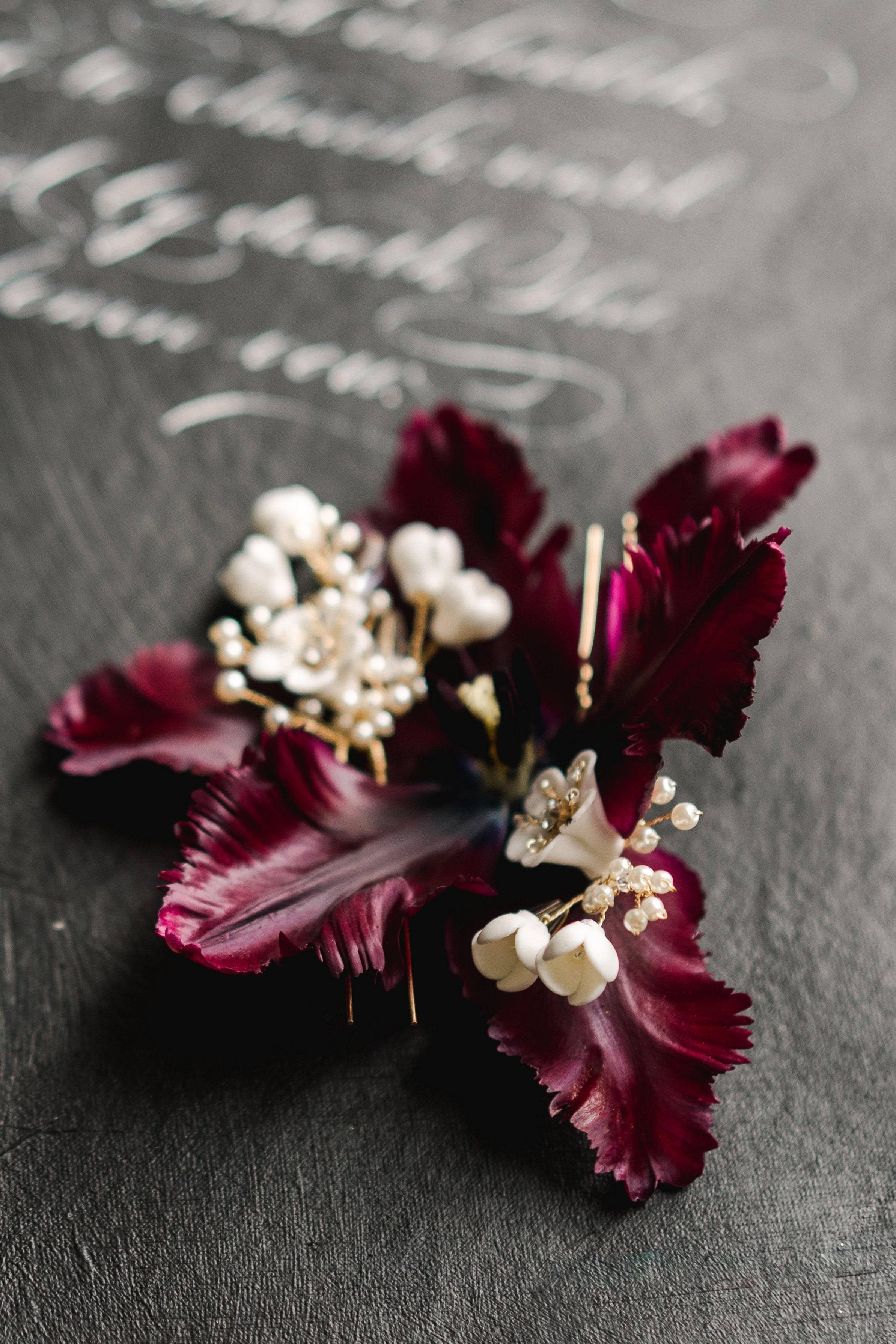 EDEN LUXE Bridal Headpiece JULIA Porcelain Blooms Comb and Hairpin Set