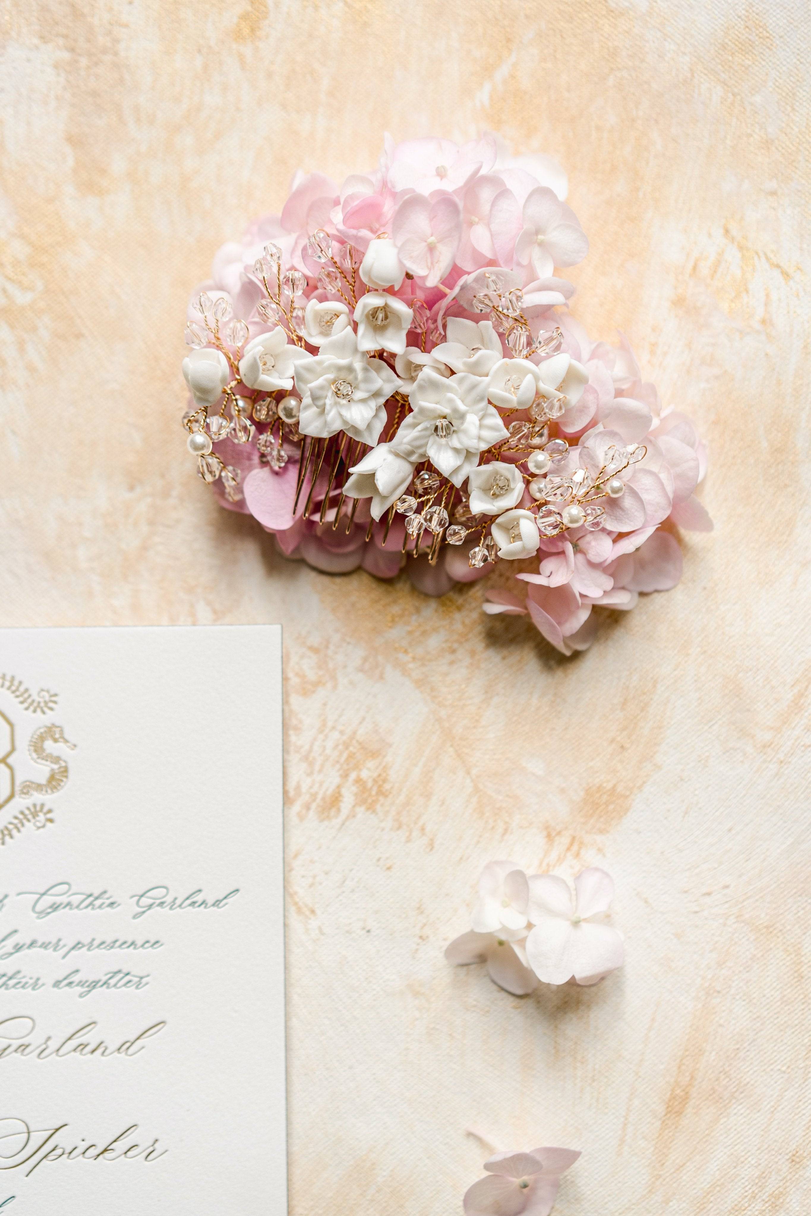 EDEN LUXE Bridal Headpiece JULIA Porcelain Blooms Comb and Hairpin Set