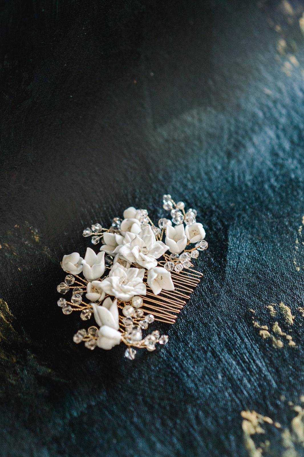 EDEN LUXE Bridal Headpiece JULIA Porcelain Blooms Comb and Hairpin Set