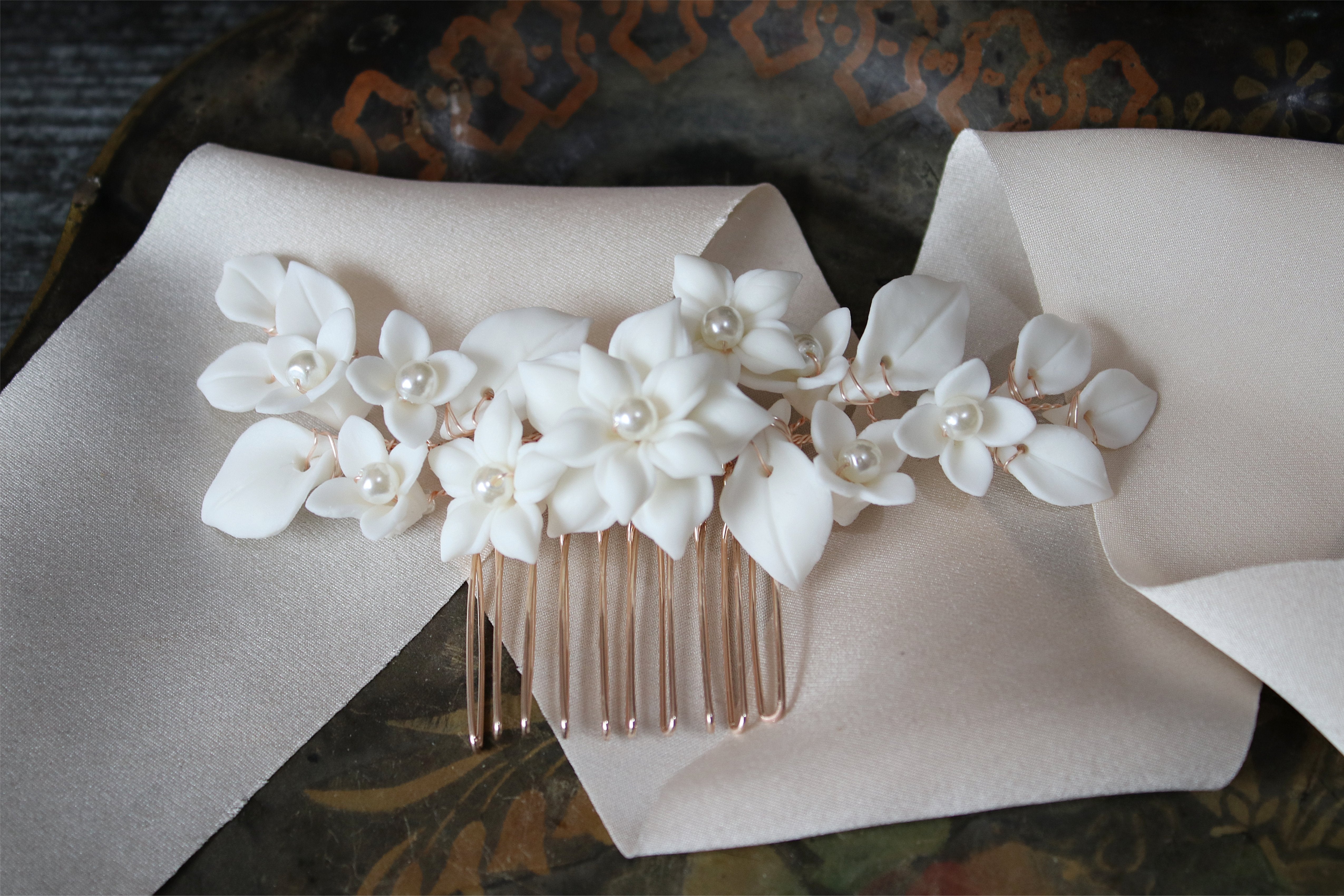 EDEN LUXE Bridal Headpiece LILY Porcelain Blossom and Pearl Comb