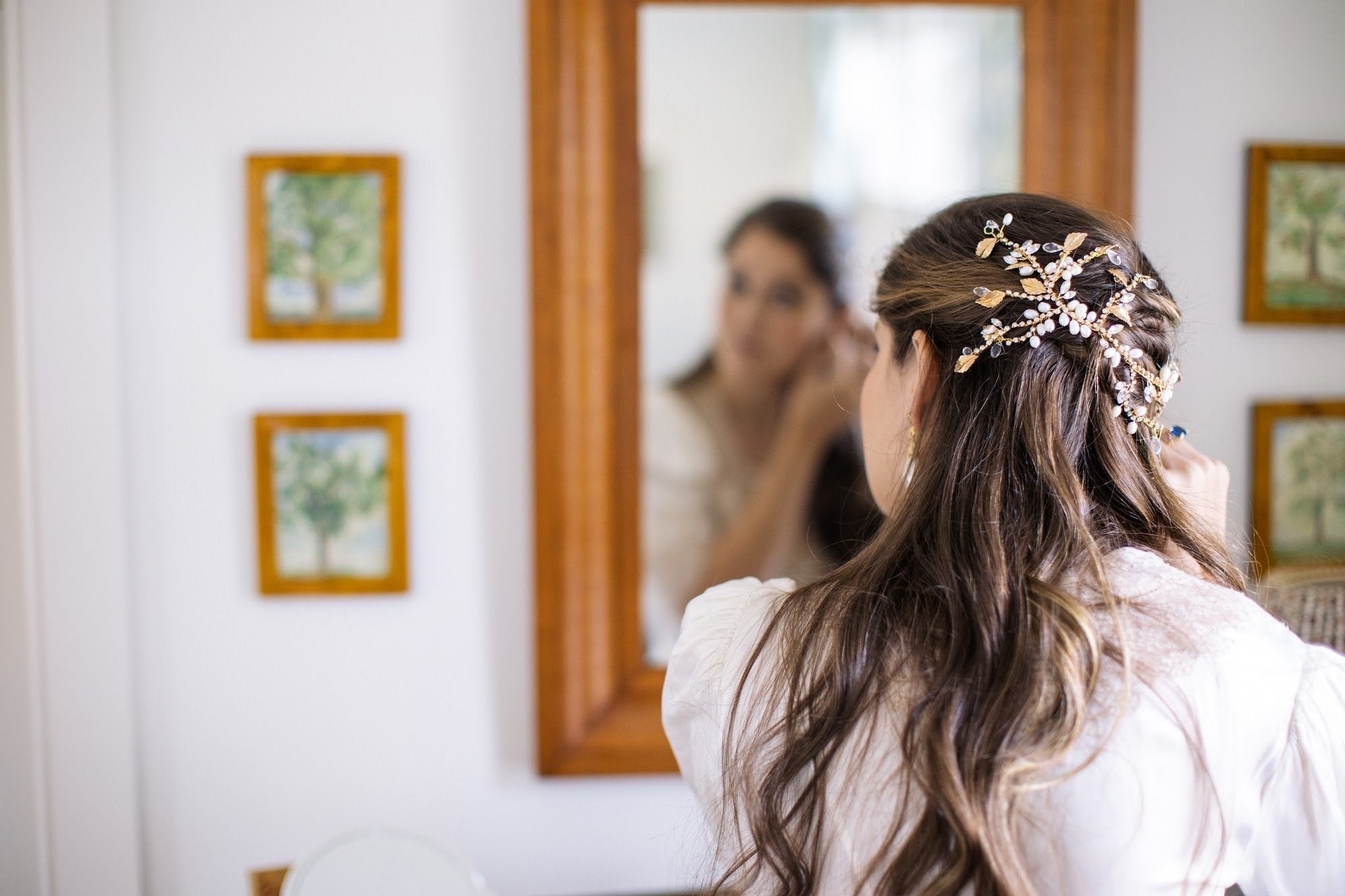 Sarah Flint on wedding day wearing EDEN LUXE Bridal Headpiece