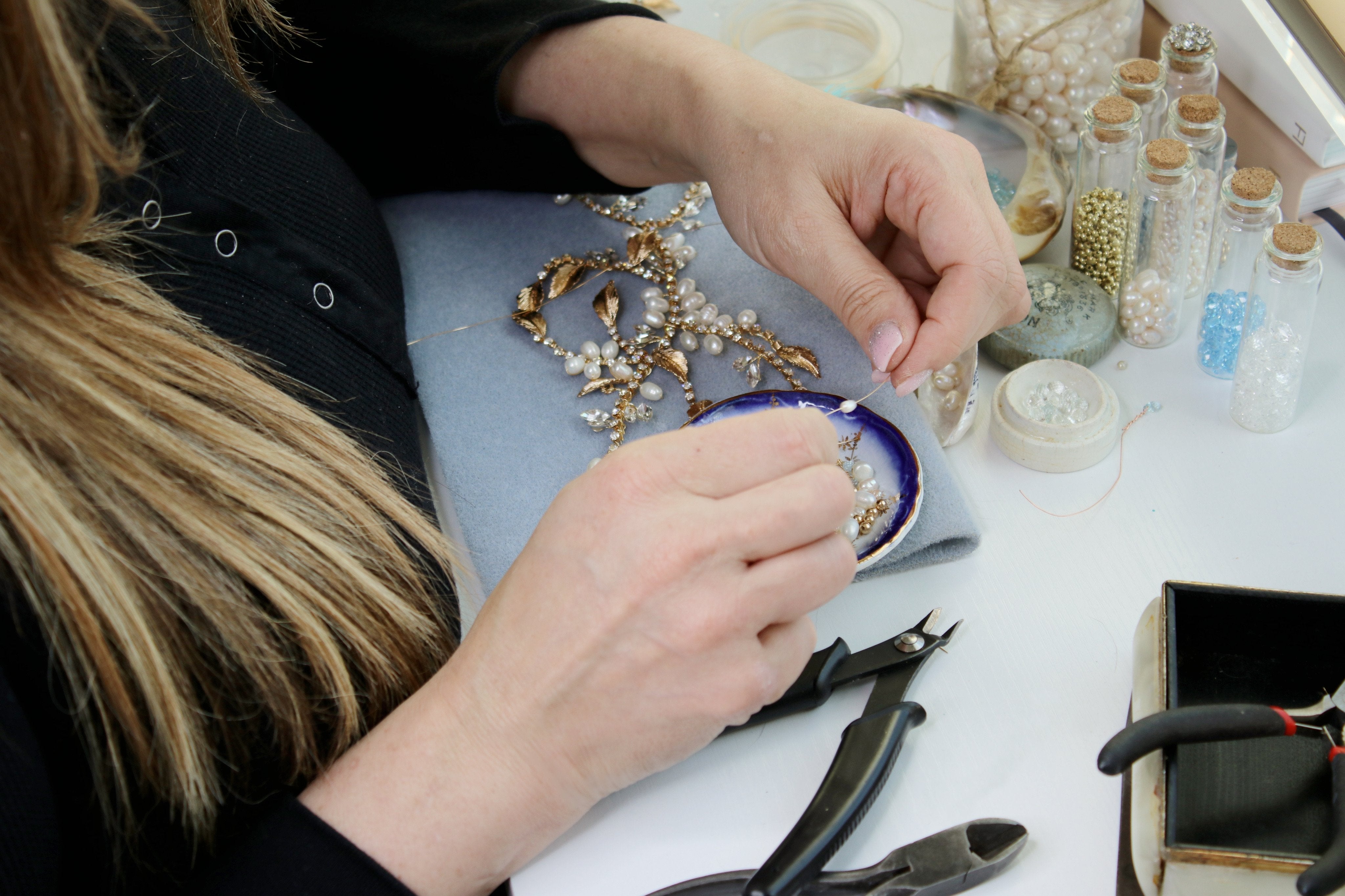 EDEN LUXE Bridal Headpiece SARAH Gilded Freshwater Pearl and Genuine White Topaz Headpiece