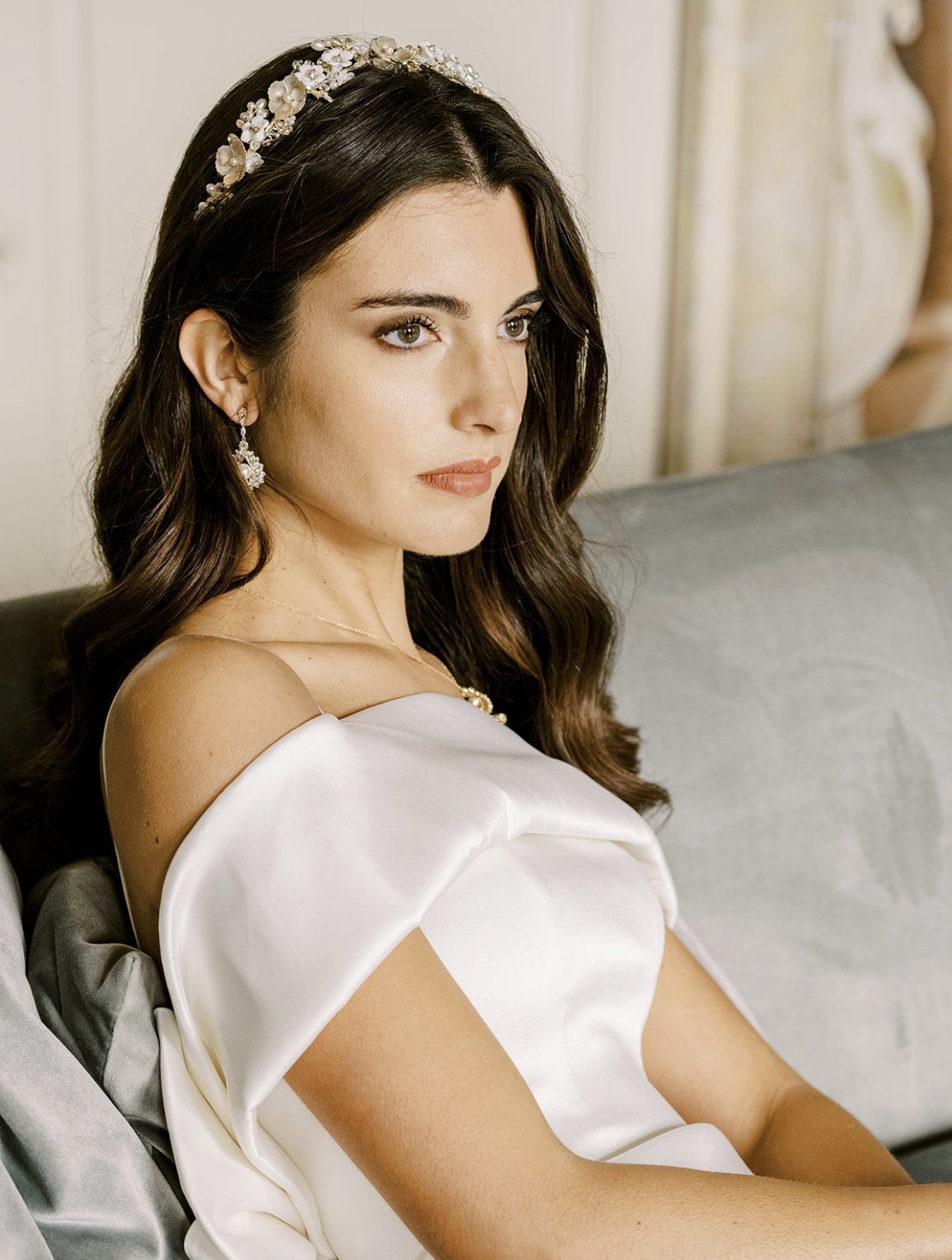 EDEN LUXE Bridal Headpieces LENNOX Gilded Floral Pearl and Crystal Headband