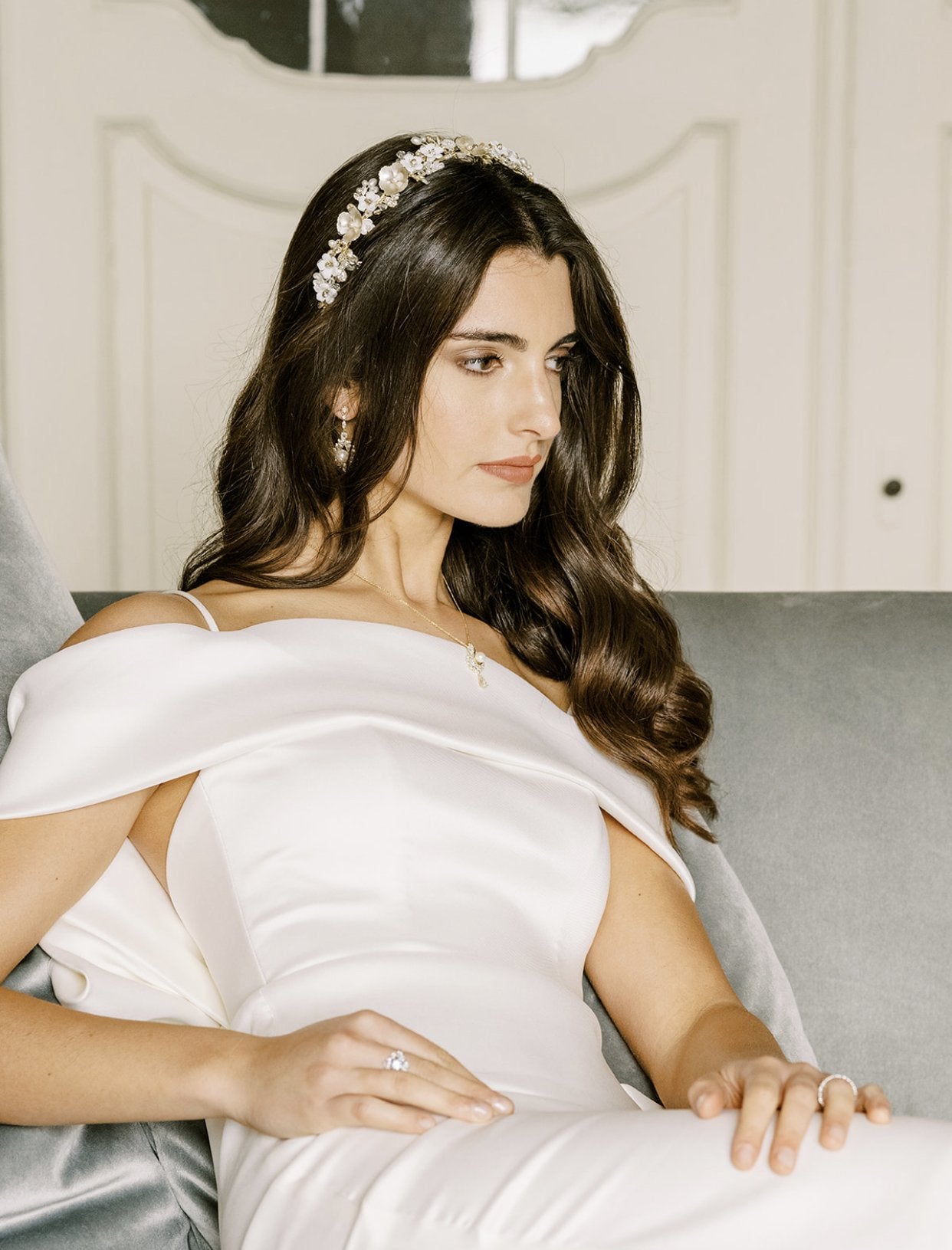 EDEN LUXE Bridal Headpieces LENNOX Gilded Floral Pearl and Crystal Headband