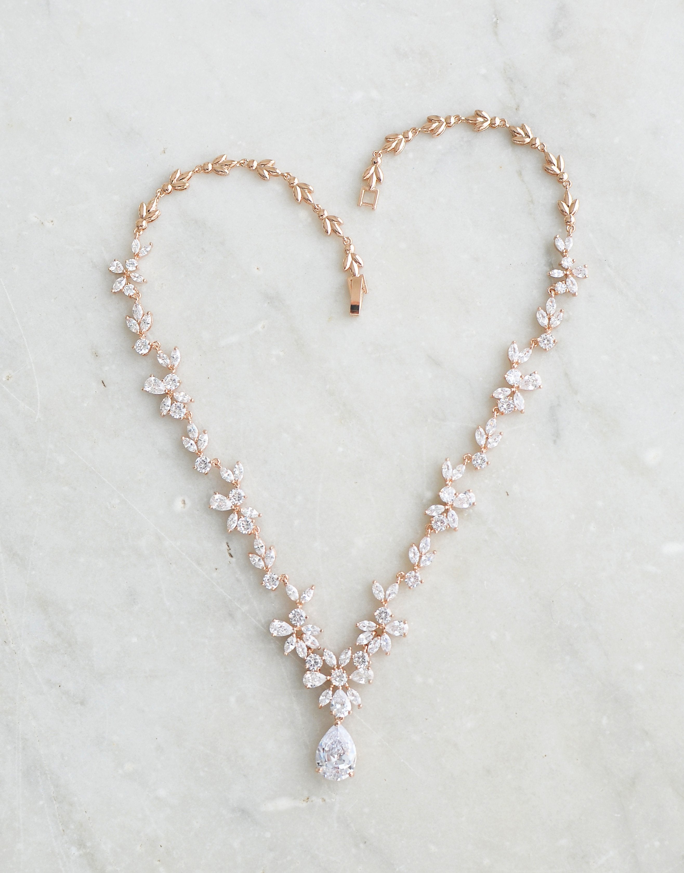 EDEN LUXE Bridal Jewelry ADELIE Gold Simulated Diamond Necklace and Earrings Set