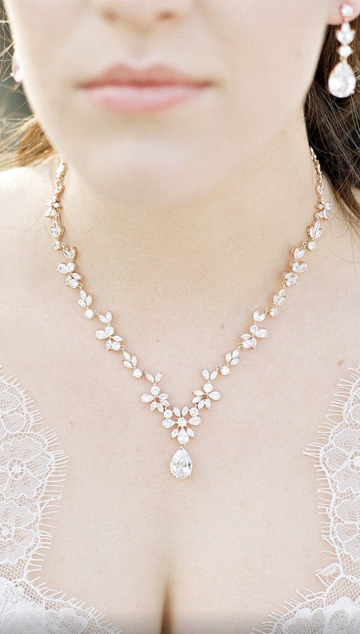 EDEN LUXE Bridal Jewelry ADELIE Gold Simulated Diamond Necklace and Earrings Set