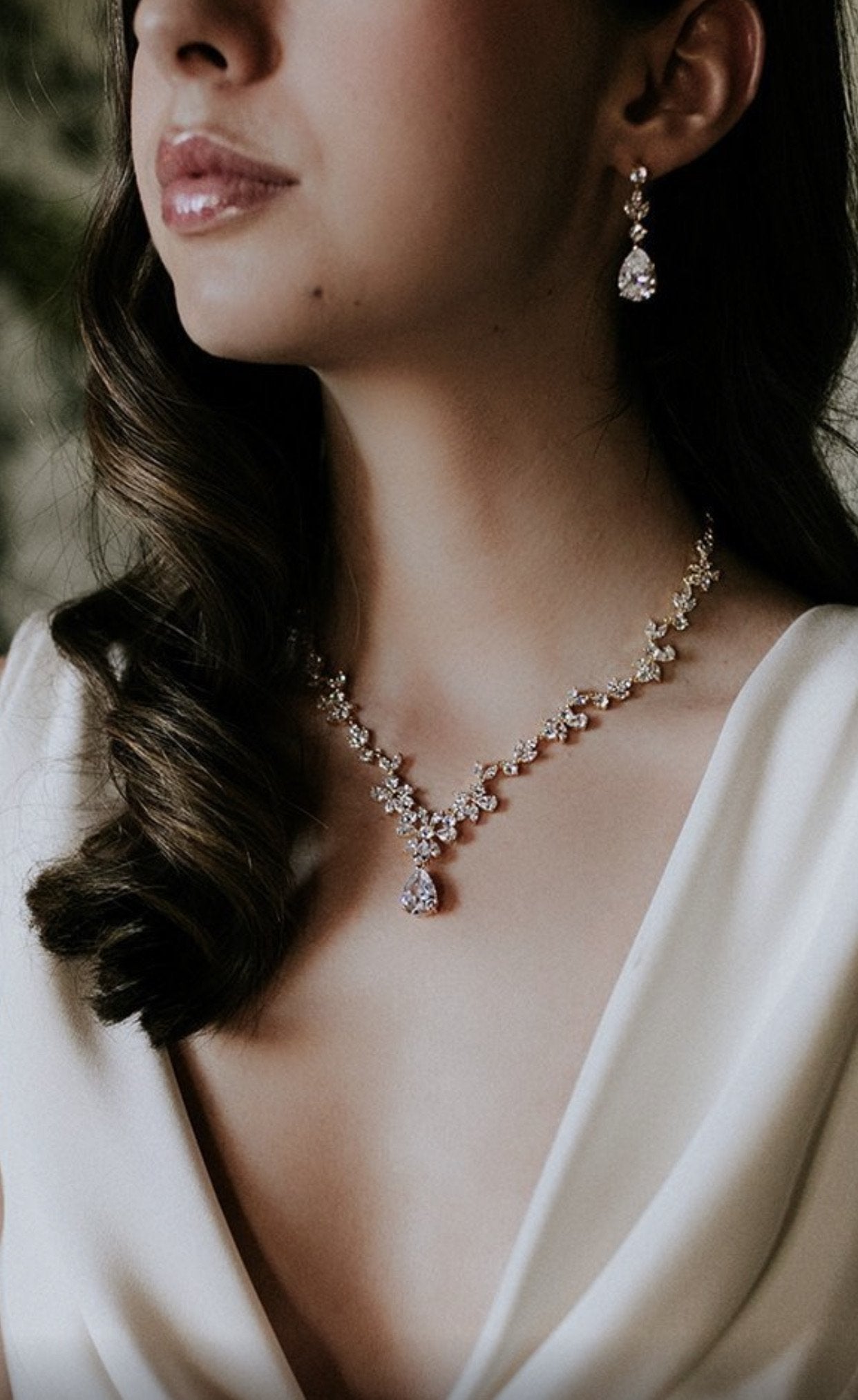 Adelie Gold Simulated Diamond Necklace and Earrings