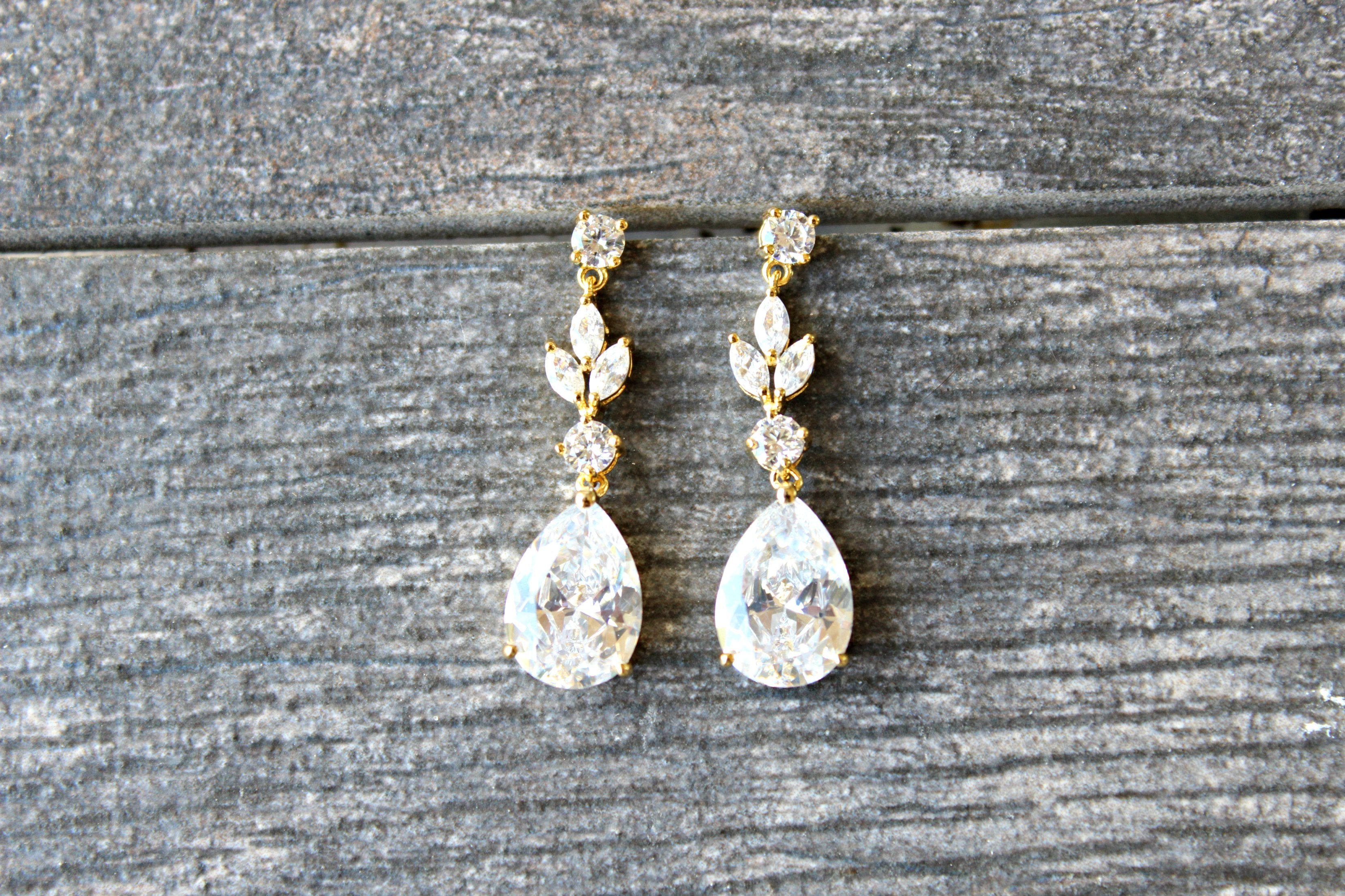 EDEN LUXE Bridal Jewelry Earrings Only / Gold ADELIE Gold Simulated Diamond Necklace and Earrings Set