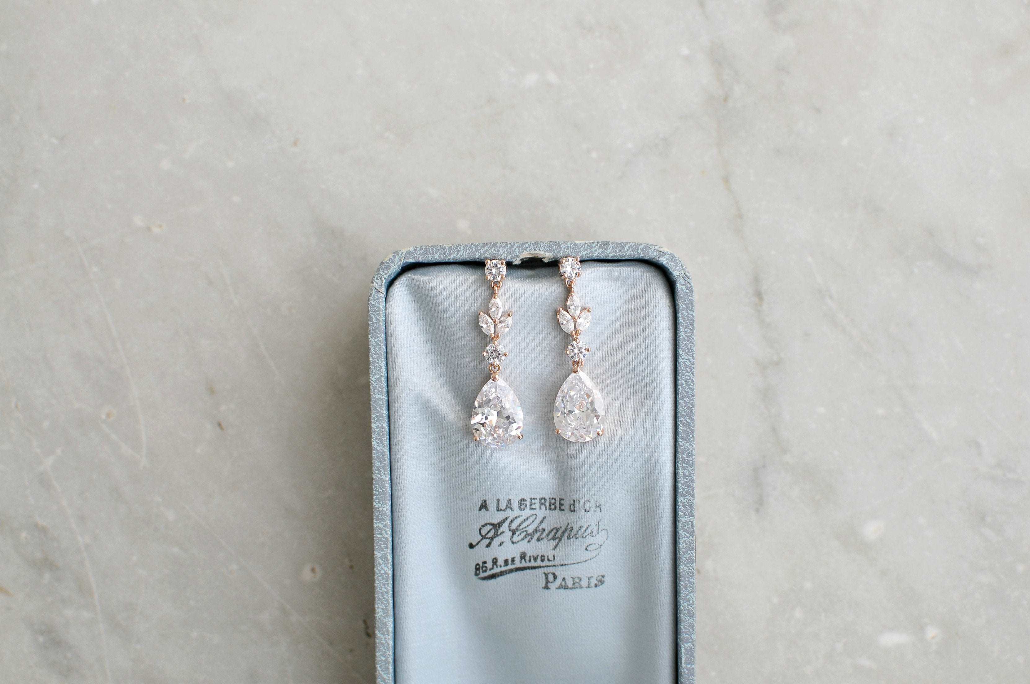 EDEN LUXE Bridal Jewelry Earrings Only / Rose Gold ADELIE Gold Simulated Diamond Necklace and Earrings Set