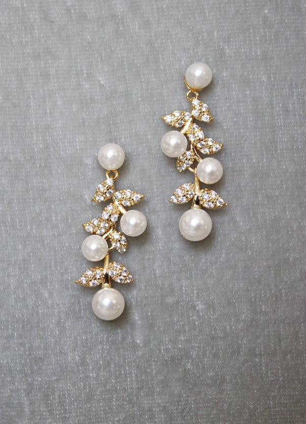 EDEN LUXE Bridal Jewelry Gold ETTA Simulated Diamond and Pearl Earrings