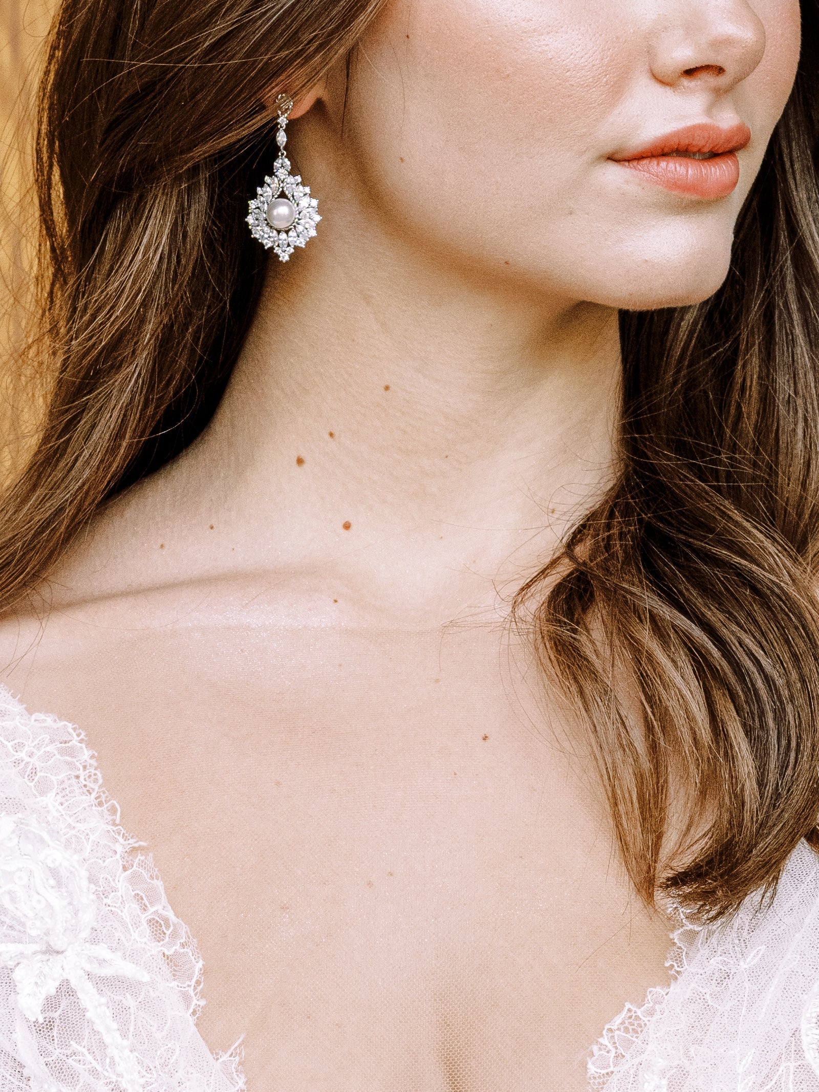 EDEN LUXE Bridal Jewelry LAYLA Simulated Diamond and Pearl Drop Earrings