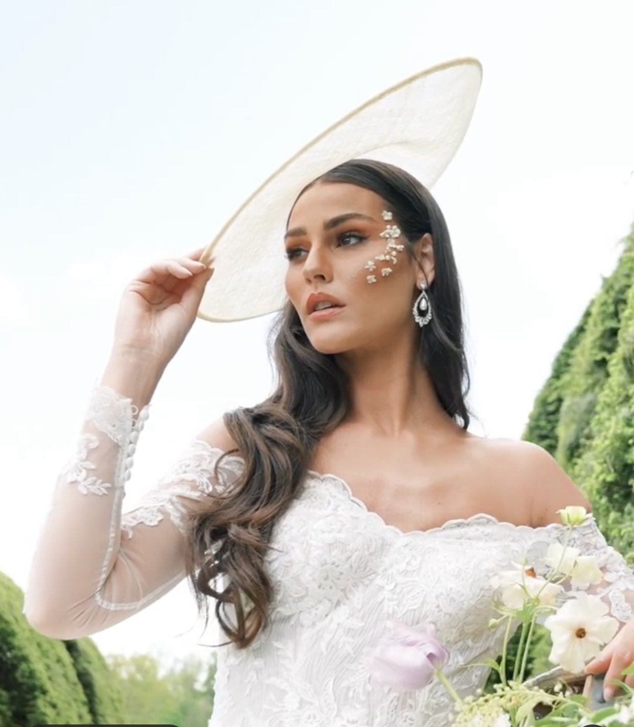 EDEN LUXE Bridal Jewelry MIRABEL Silver Simulated Diamond and Pearl Drop Necklace and Earrings Set