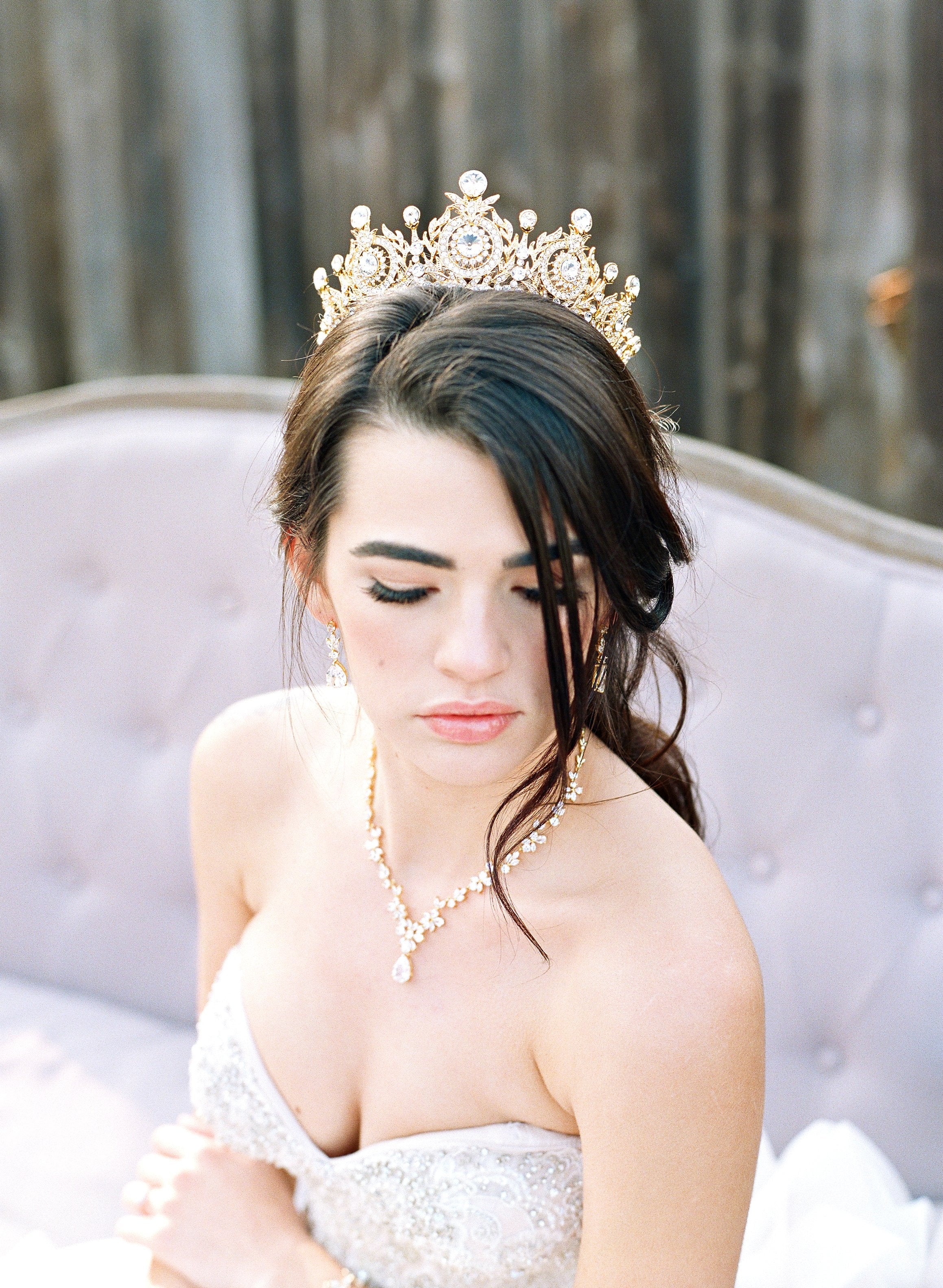 EDEN LUXE Bridal Jewelry Necklace Only / Gold ADELIE Simulated Diamond Necklace and Earrings Set