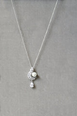 EDEN LUXE Bridal Jewelry Necklace Only MIRABEL Silver Simulated Diamond and Pearl Drop Necklace and Earrings Set
