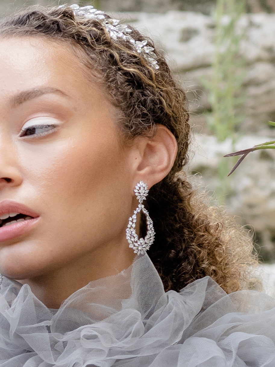 EDEN LUXE Bridal Jewelry OLIVINE Simulated Diamond Statement Earrings