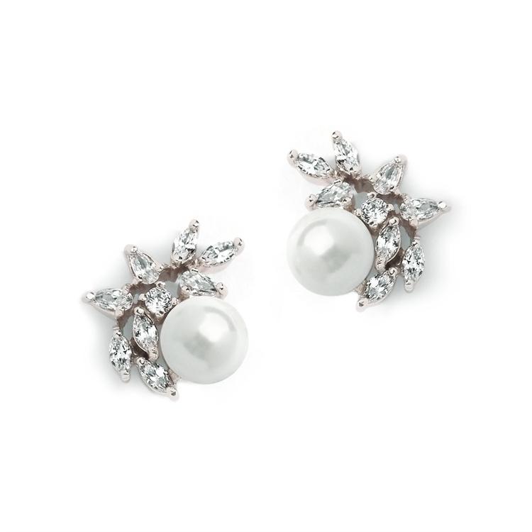 EDEN LUXE Bridal Jewelry Silver FAYETTE Simulated Diamond and Pearl Stud Earrings