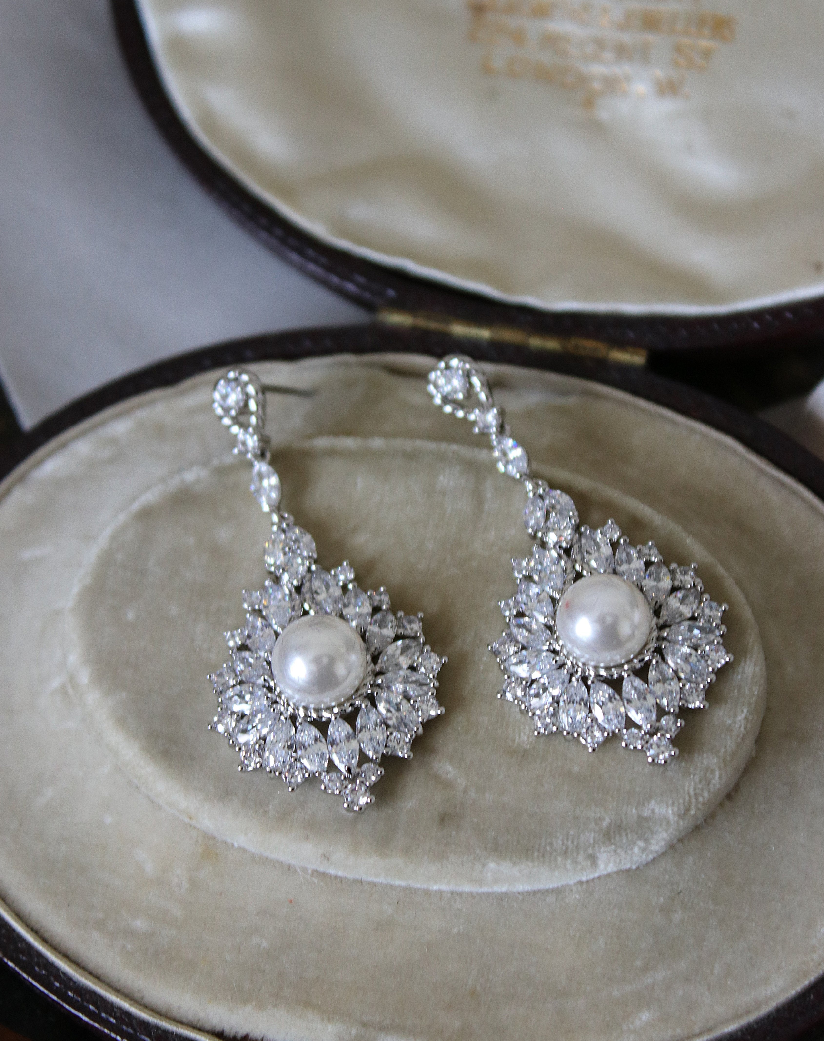 EDEN LUXE Bridal Jewelry Silver LAYLA Simulated Diamond and Pearl Drop Earrings