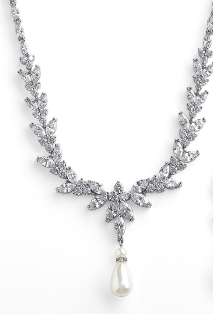EDEN LUXE Bridal Necklaces MADISON Simulated Diamond and Pearl Drop Earrings and Necklace