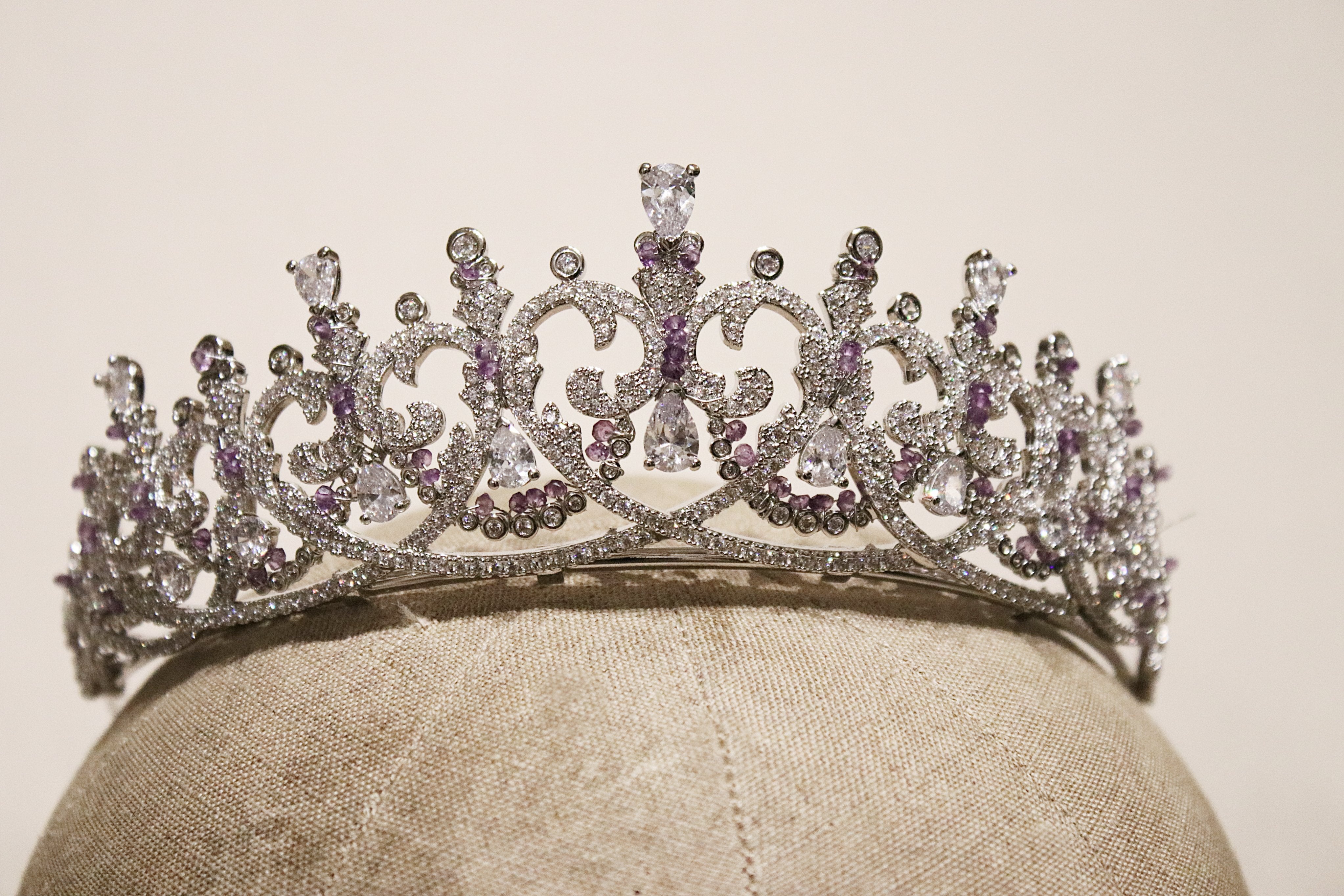 EDEN LUXE Bridal Tiara Amethyst Gemstones Added SPENCER Simulated Diamond Bridal Tiara