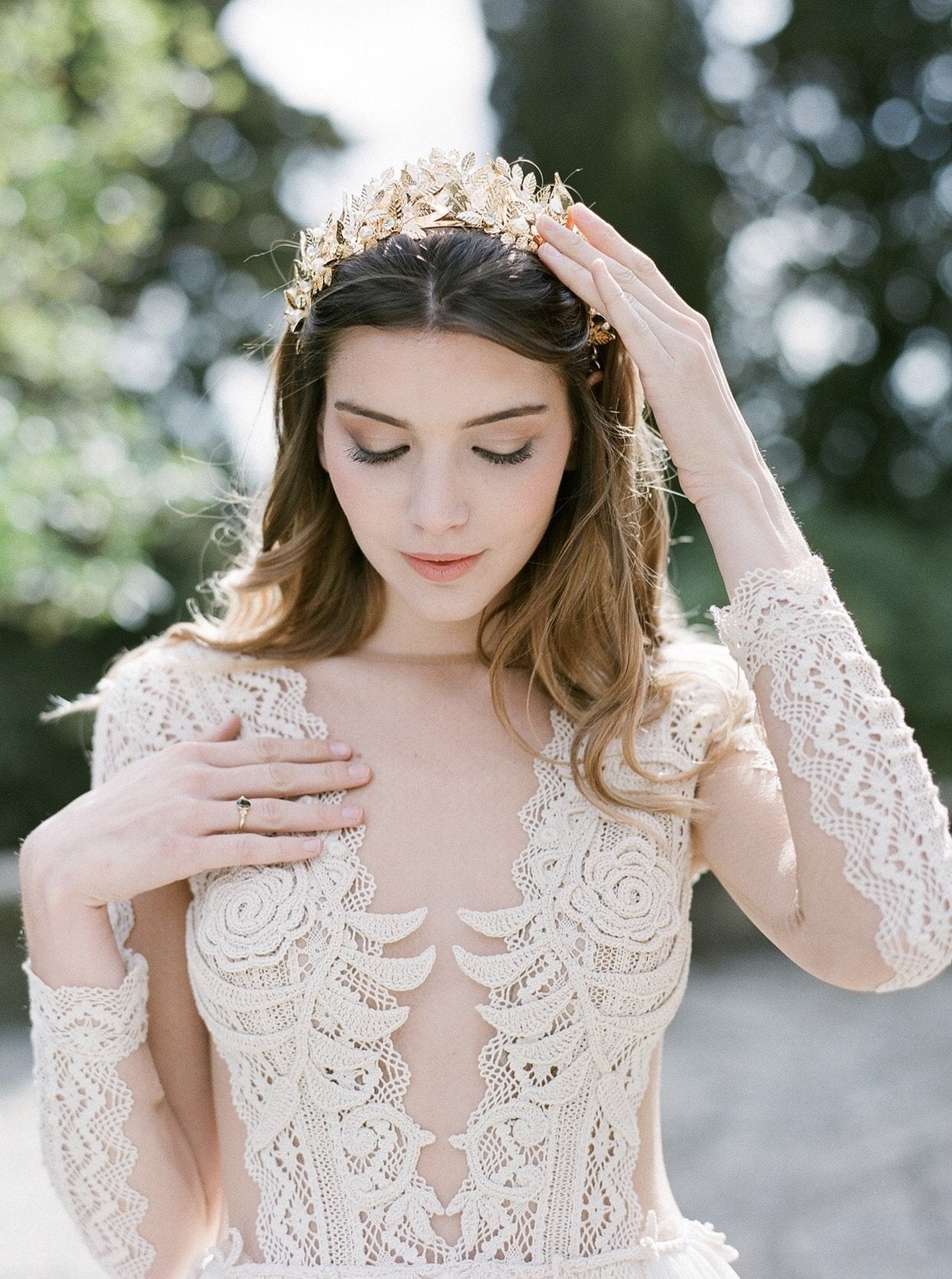 EDEN LUXE Bridal Tiara CHIARA Gilded Leaves Tiara