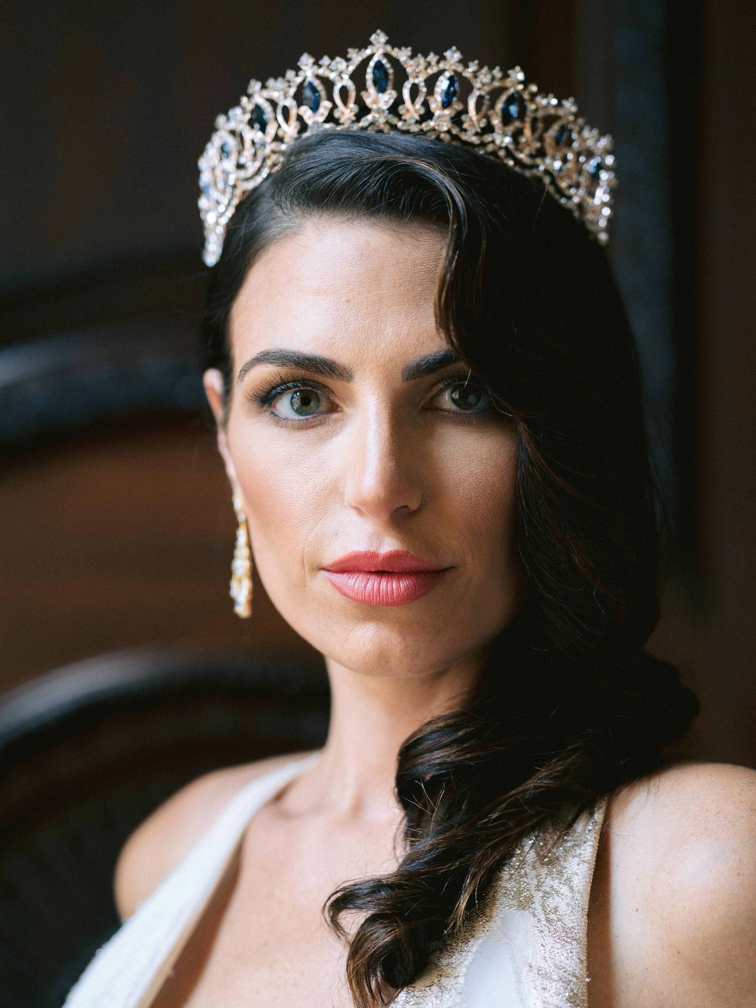 EDEN LUXE Bridal Tiara GRAND SERENA Rose Gold Tiara with London Blue Accent Stones and Pearls