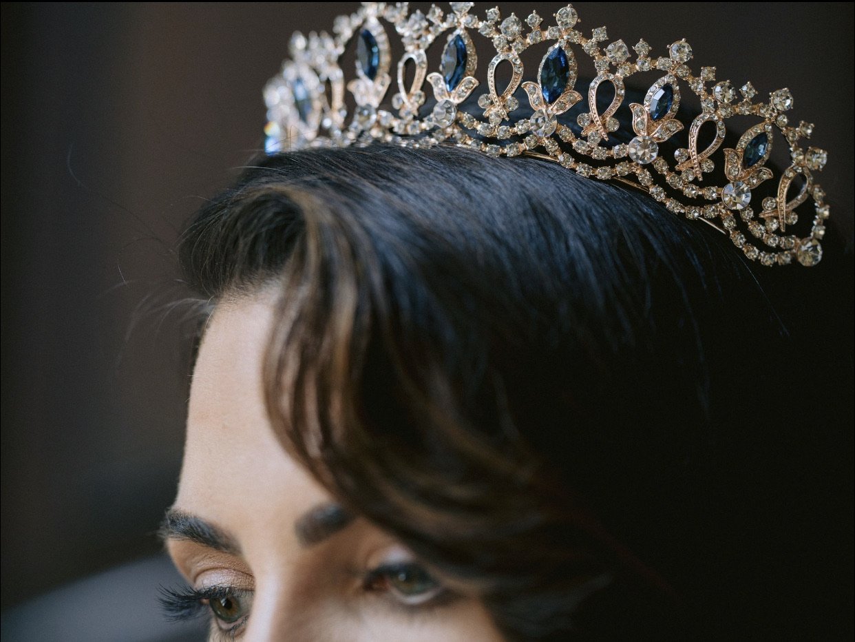 EDEN LUXE Bridal Tiara GRAND SERENA Rose Gold Tiara with London Blue Topaz Swarovski Crystal Accents