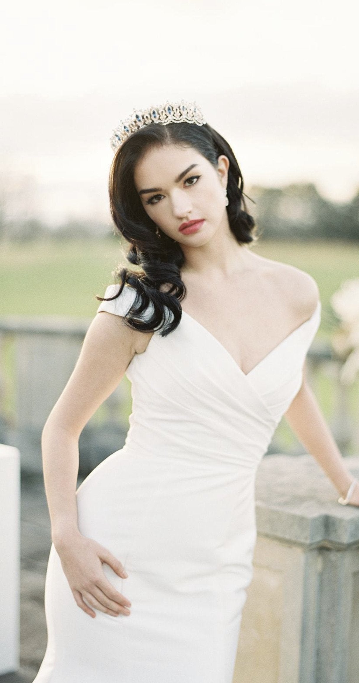 EDEN LUXE Bridal Tiara GRAND SERENA Rose Gold Tiara with London Blue Topaz Swarovski Crystal Accents