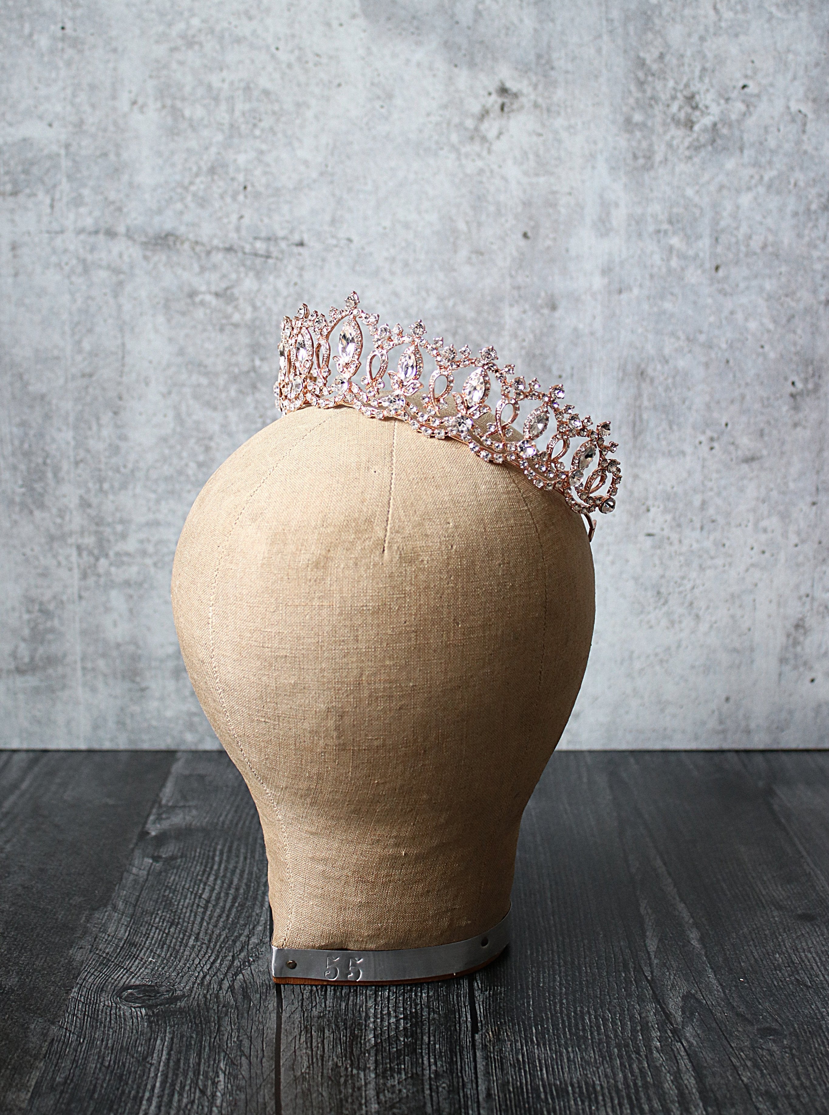 EDEN LUXE Bridal Tiara GRAND SERENA Rose Gold Tiara with Swarovski Crystal Colored Center Accent Stones