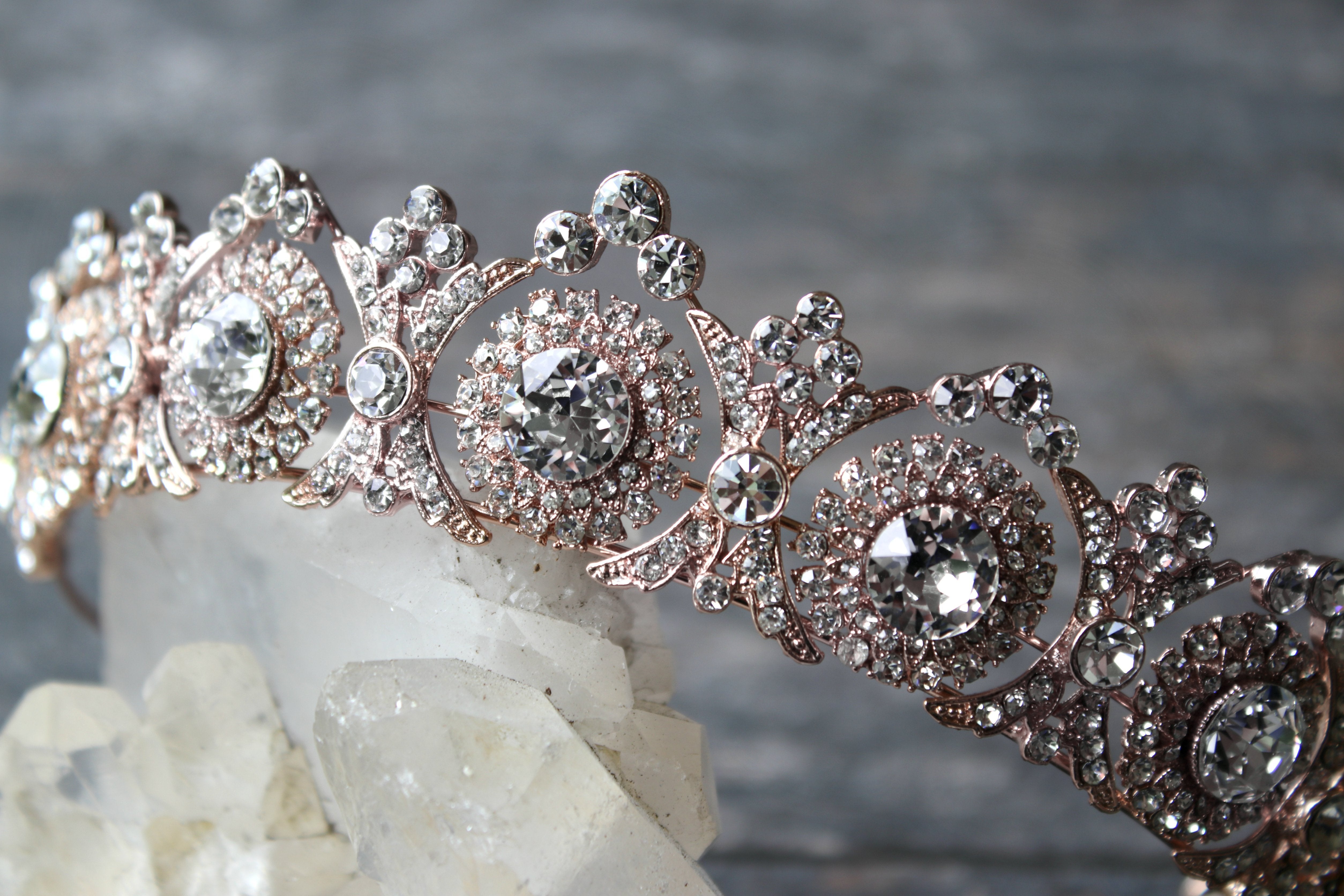 EDEN LUXE Bridal Tiara NOBLESSE Rose Gold Swarovski Crystal Wedding Tiara
