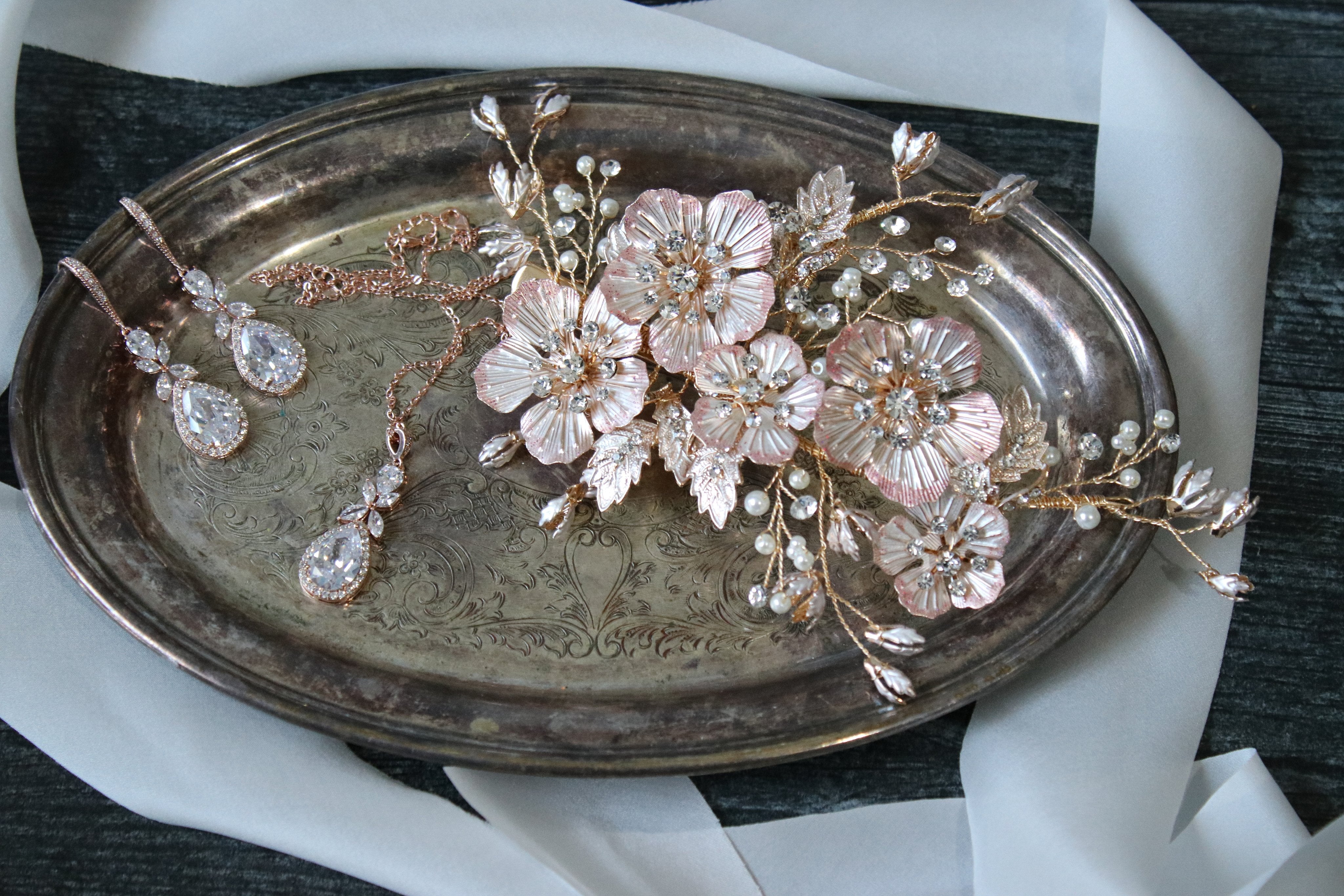 EDEN LUXE Bridal Tiara NOEMI Rose Gold Floral Bridal Headpiece