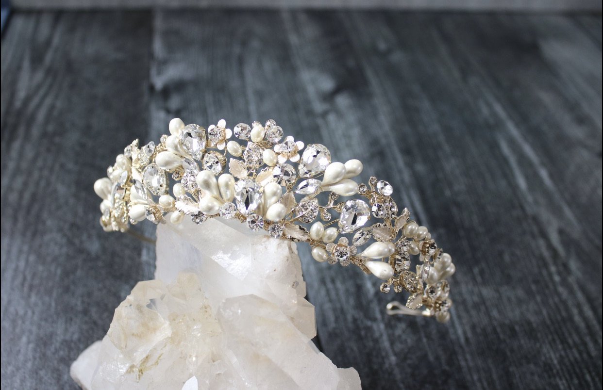 EDEN LUXE Bridal Tiara RANIER Crystal and Freshwater Pearl Headpiece Tiara - 2023 Version