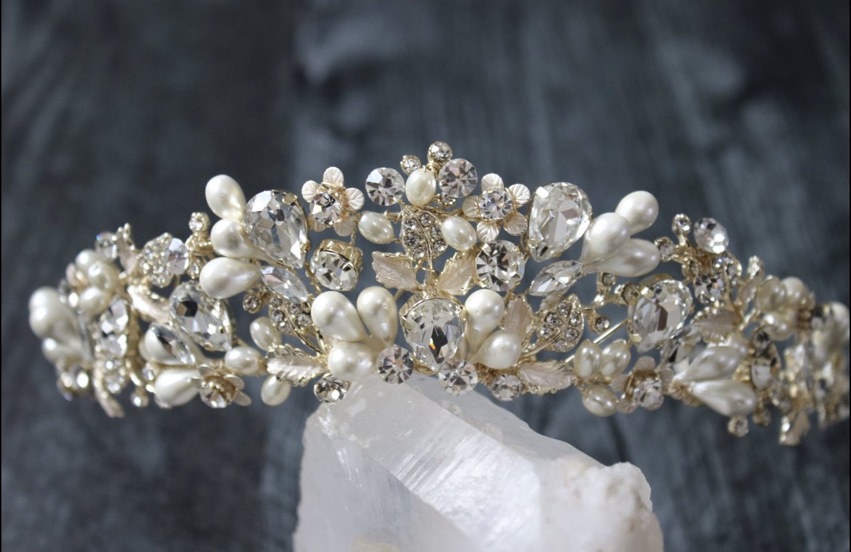 EDEN LUXE Bridal Tiara RANIER Crystal and Freshwater Pearl Headpiece Tiara - 2023 Version