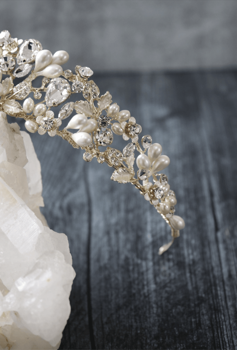EDEN LUXE Bridal Tiara RANIER Silver Crystal and Freshwater Pearl Headpiece Tiara