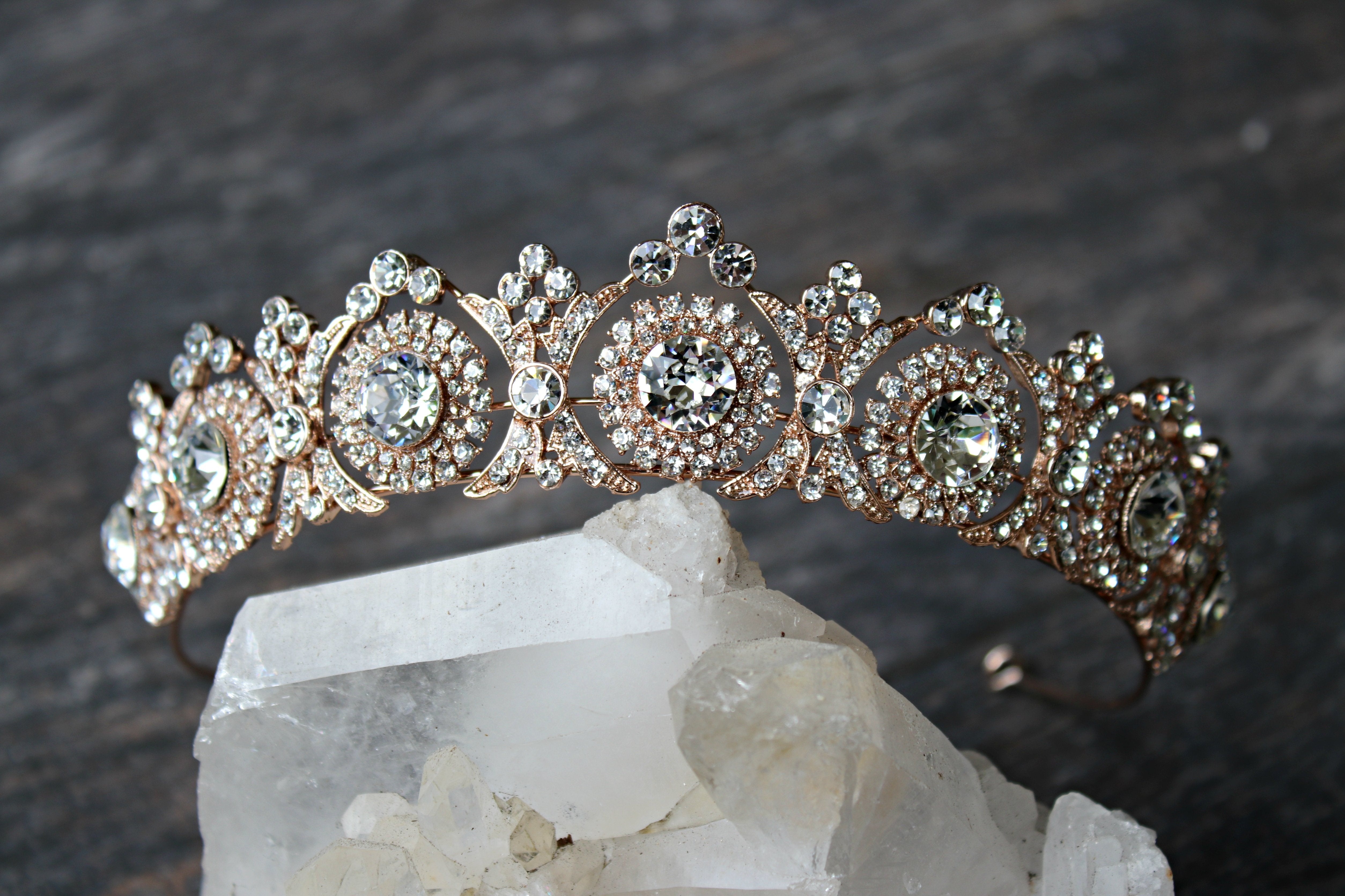 EDEN LUXE Bridal Tiara Rose Gold / All Clear Stones - (As Shown) NOBLESSE Swarovski Crystal Wedding Tiara