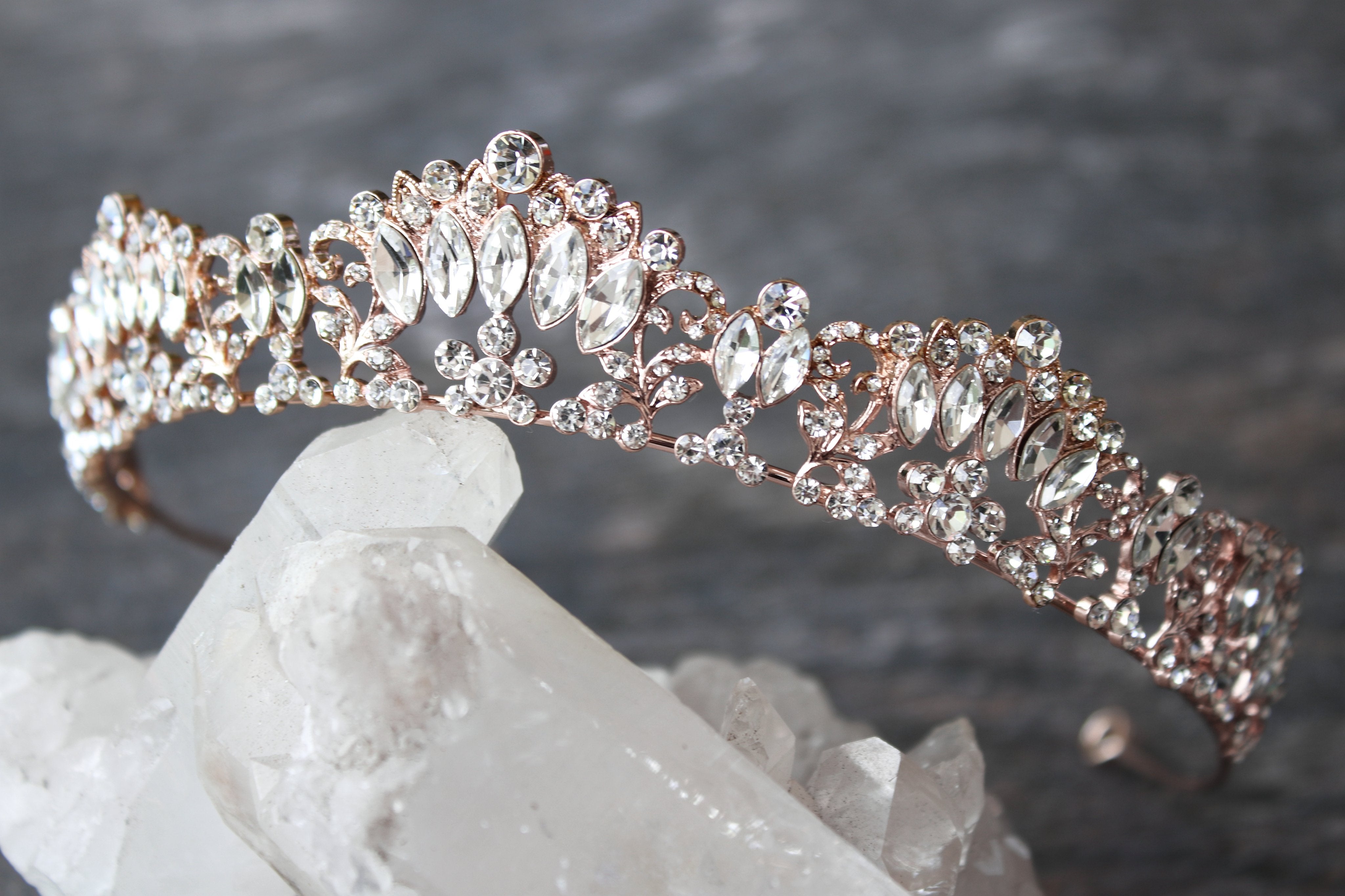 EDEN LUXE Bridal Tiara Rose Gold / Crystals Only as Shown MARQUISE Silver Bridal Tiara
