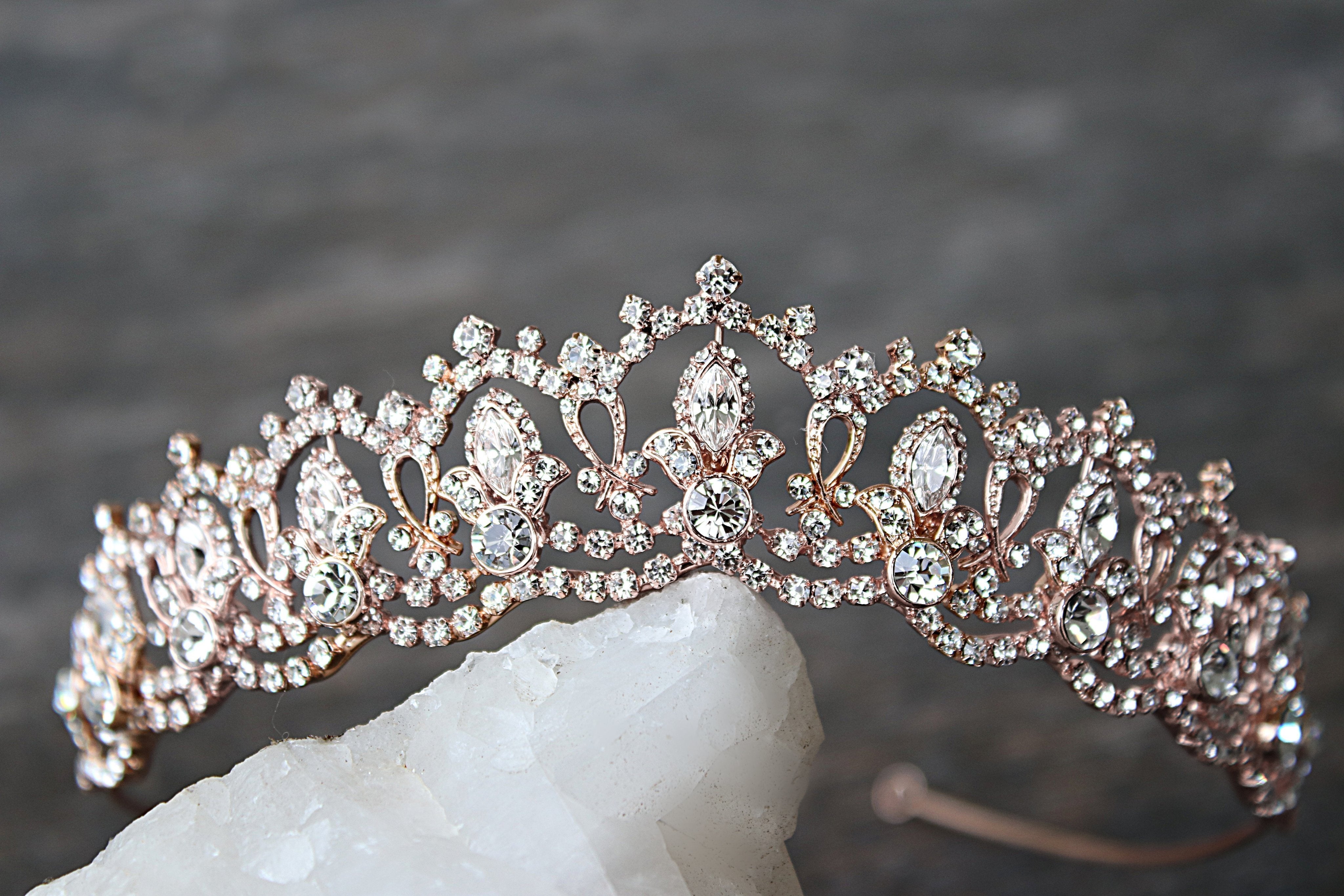 EDEN LUXE Bridal Tiara SERENA Silver Tiara with London Blue Topaz Swarovski Crystal Center Stones